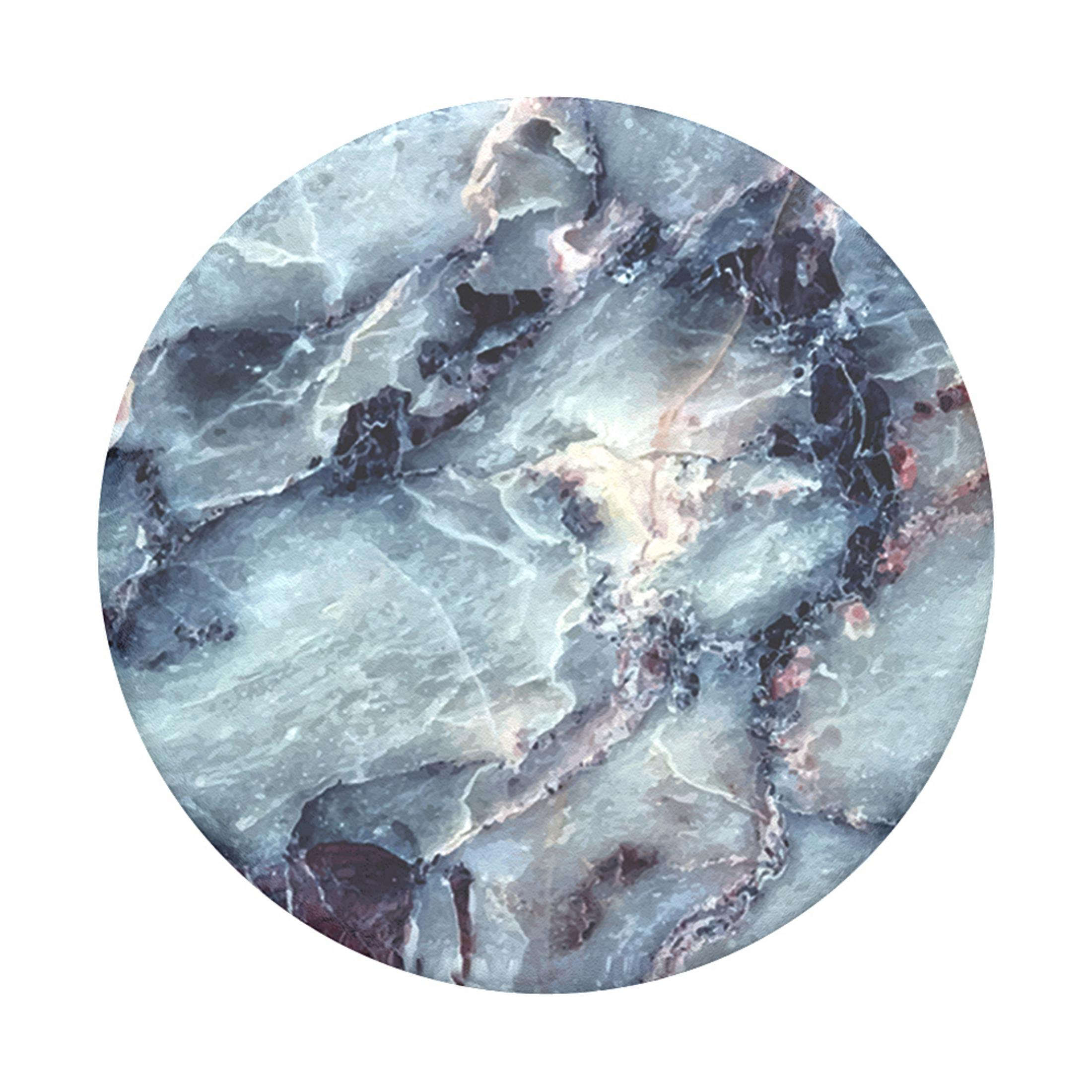 Ein kreisförmiger PopSocket mit einem Marmormuster in Grau, Weiß und dunklen Farben.