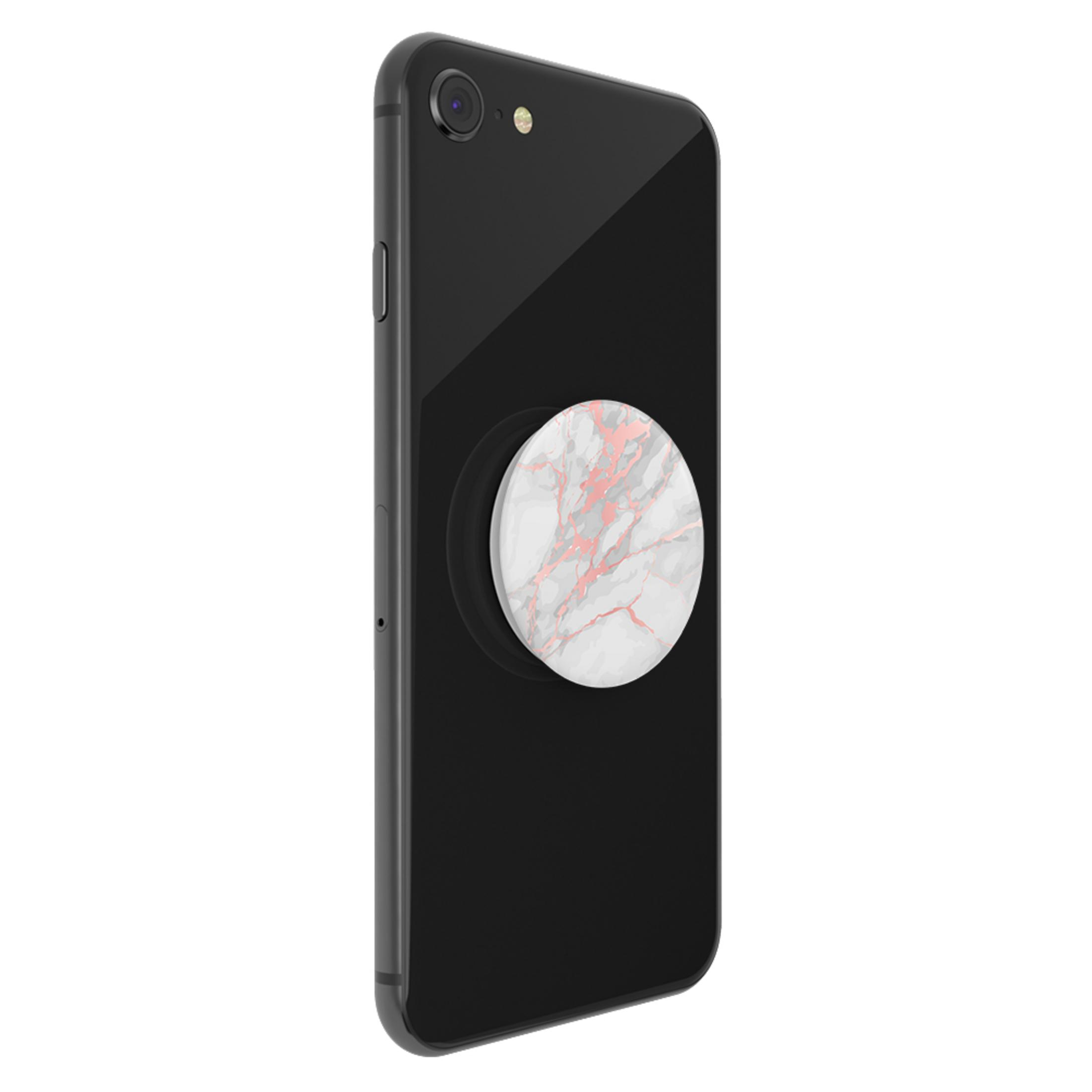Schwarzes Telefon mit einem PopSocket mit Marmormuster.