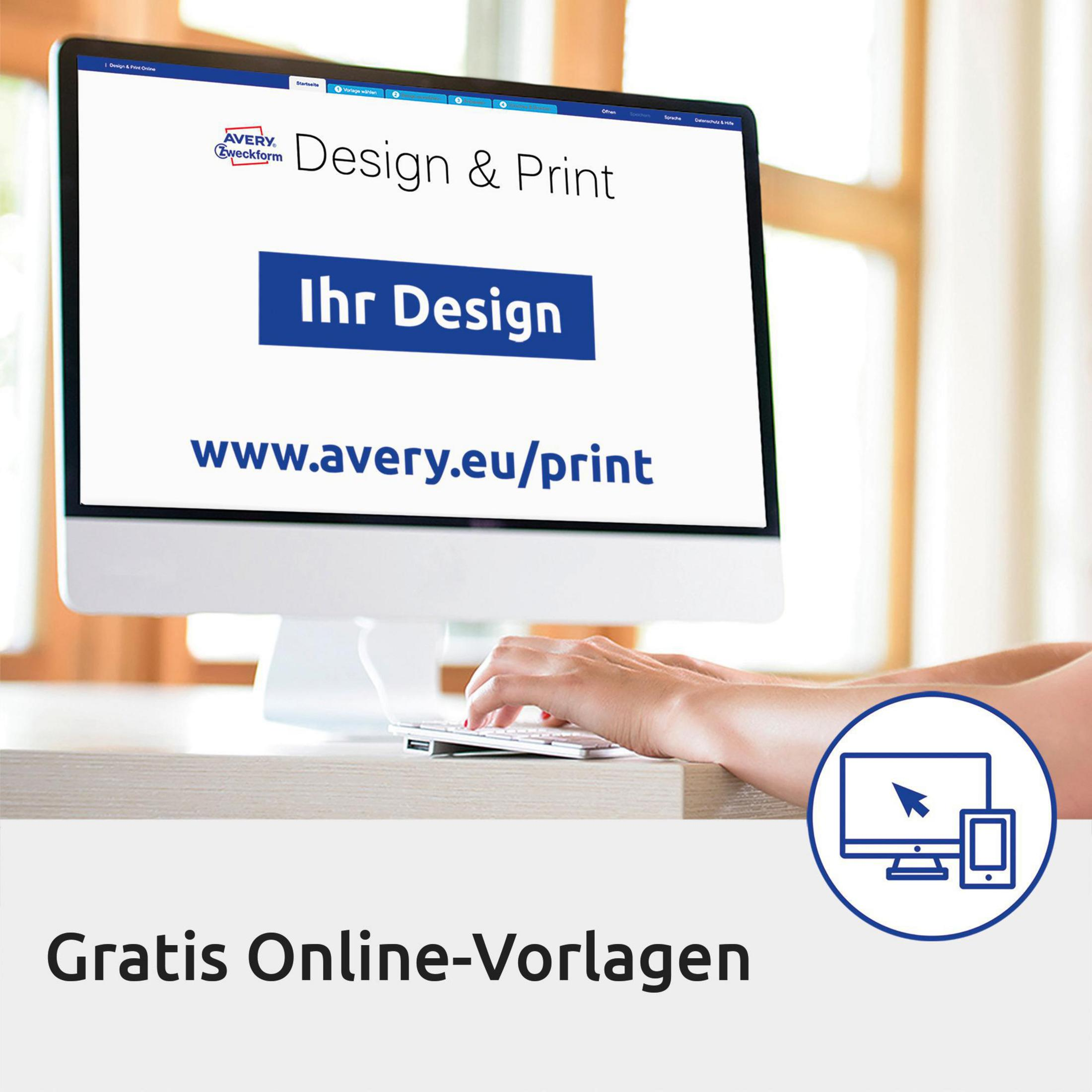 Ein Computerbildschirm mit einer Website. Hände einer Person auf einer Tastatur, ein Logo und Grafiken.