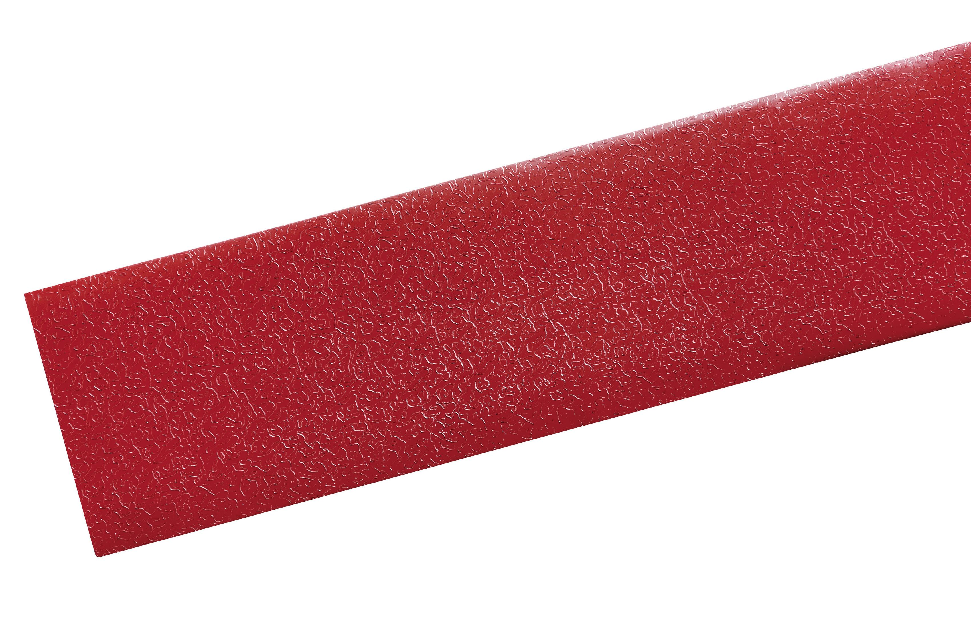 Ein strukturiertes rotes Band auf weißem Hintergrund. Die Textur weist kleine, erhabene Unebenheiten auf.
