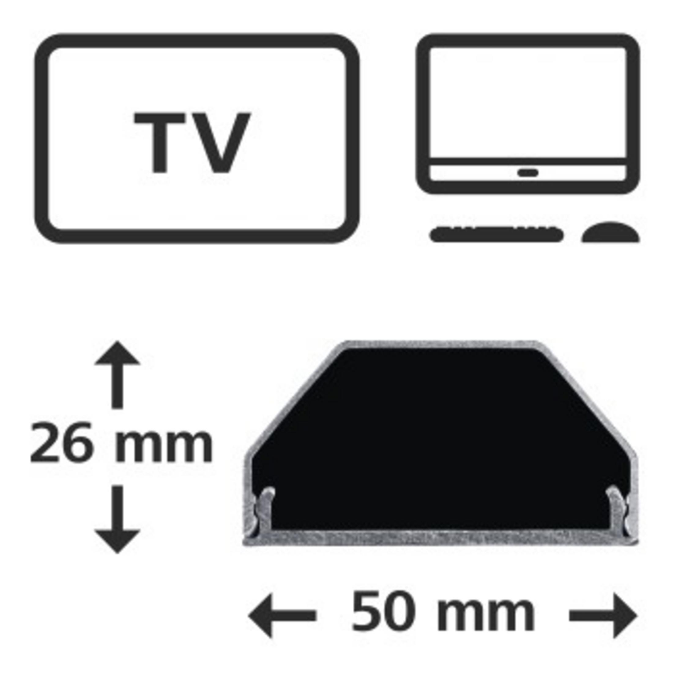 Diagramm mit TV- und Computerbildschirm-Symbolen, einem schwarzen Rahmen und Maßen: 26 mm x 50 mm.