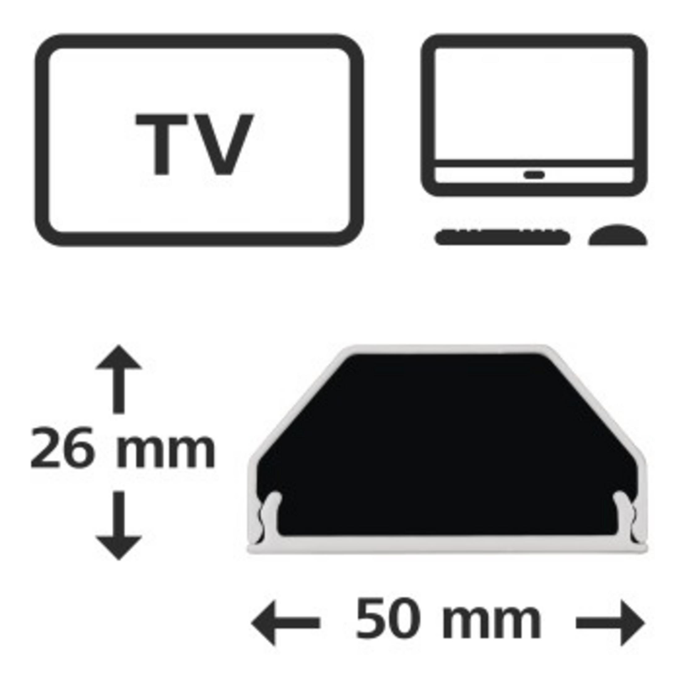 Diagramm eines Fernsehers und zugehöriger Komponenten. Maße einer Halterung sind angegeben.