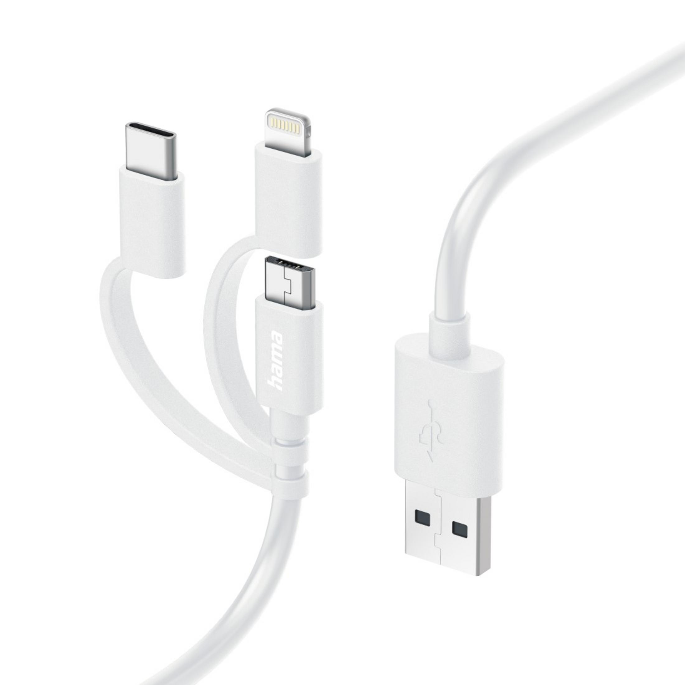 Weiß m, 1 201535 HAMA 3IN1,MICROUSB+USB-C+LTG,1M,W, Ladekabel,