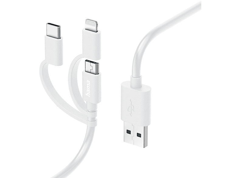 HAMA 201535 3IN1,MICROUSB+USB-C+LTG,1M,W, Ladekabel, 1 m, Weiß | Handy Kabel & Adapter