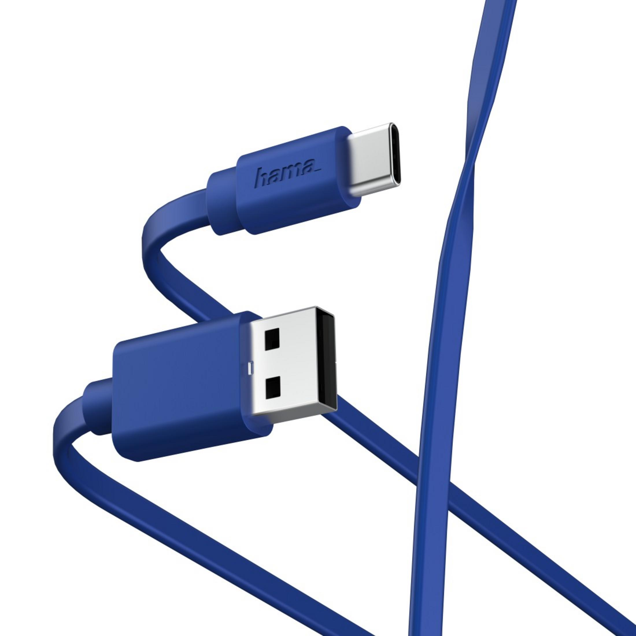 HAMA 187229 Kabel, 1 USB Blau LAD-DAT-KAB,FLAT,USB-A-USB-C, m