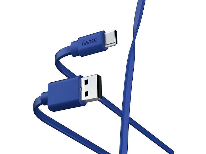 HAMA 187229 Kabel, 1 USB Blau LAD-DAT-KAB,FLAT,USB-A-USB-C, m