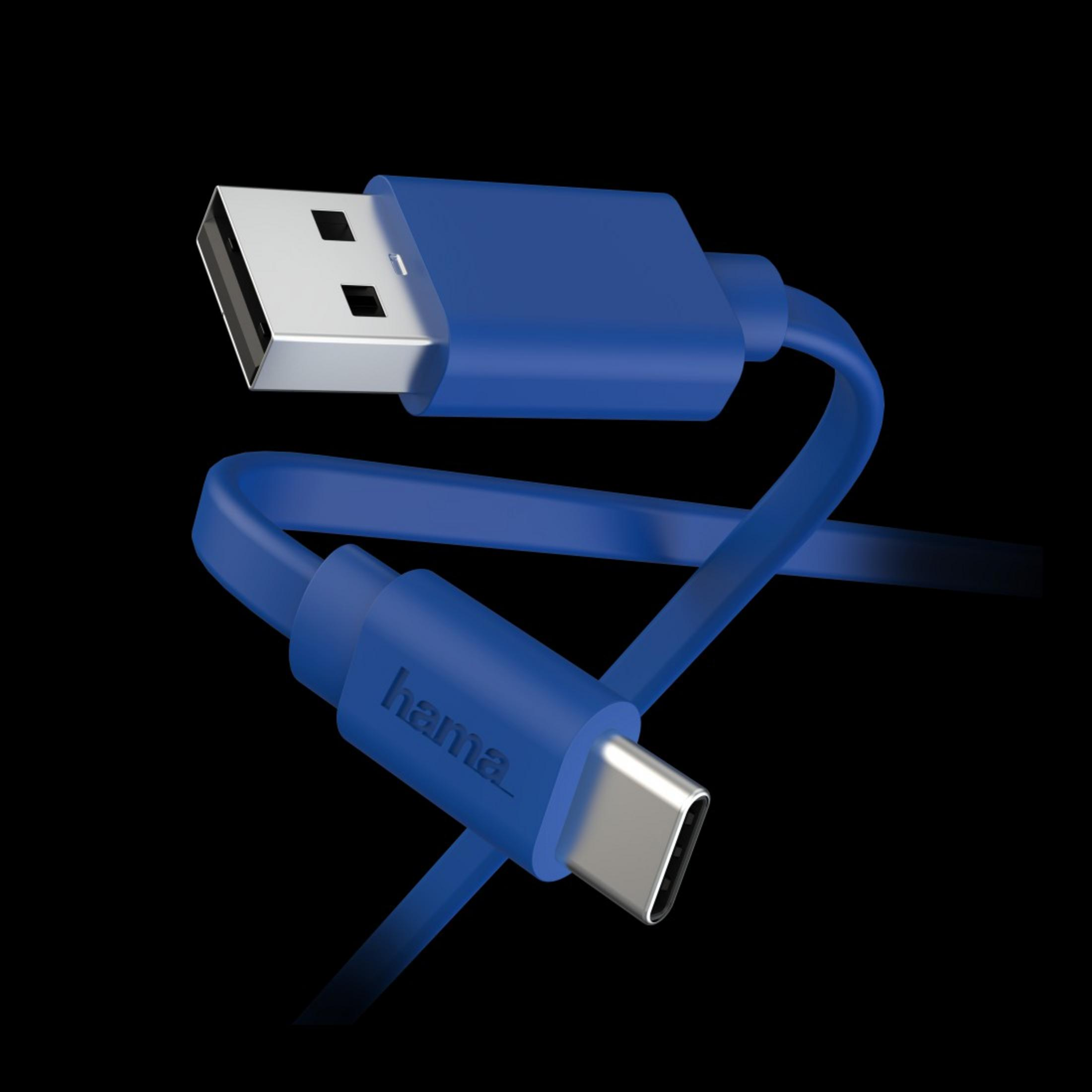 HAMA 187229 Kabel, 1 USB Blau LAD-DAT-KAB,FLAT,USB-A-USB-C, m