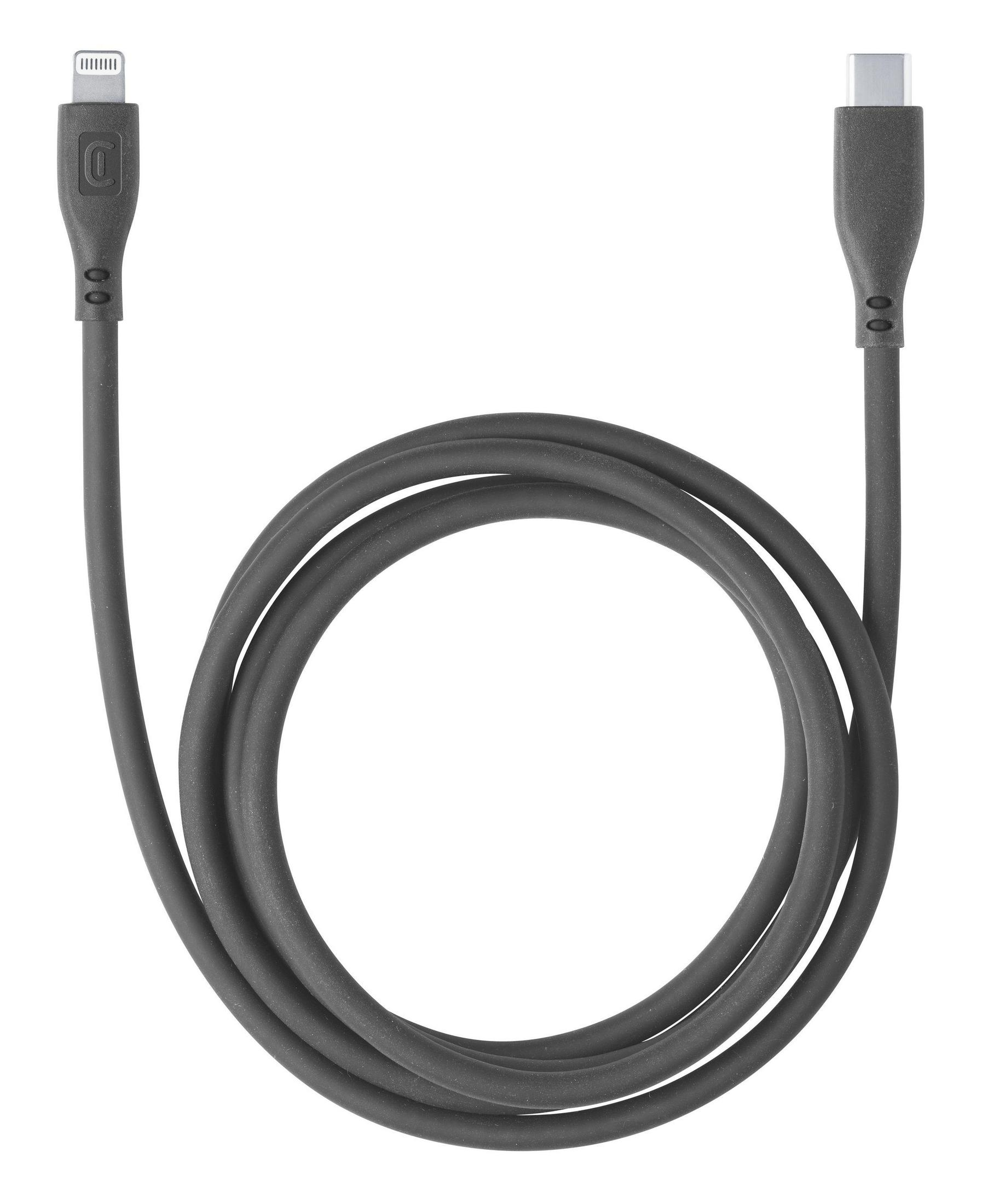 Câble gris avec un connecteur Lightning et un connecteur USB-C.