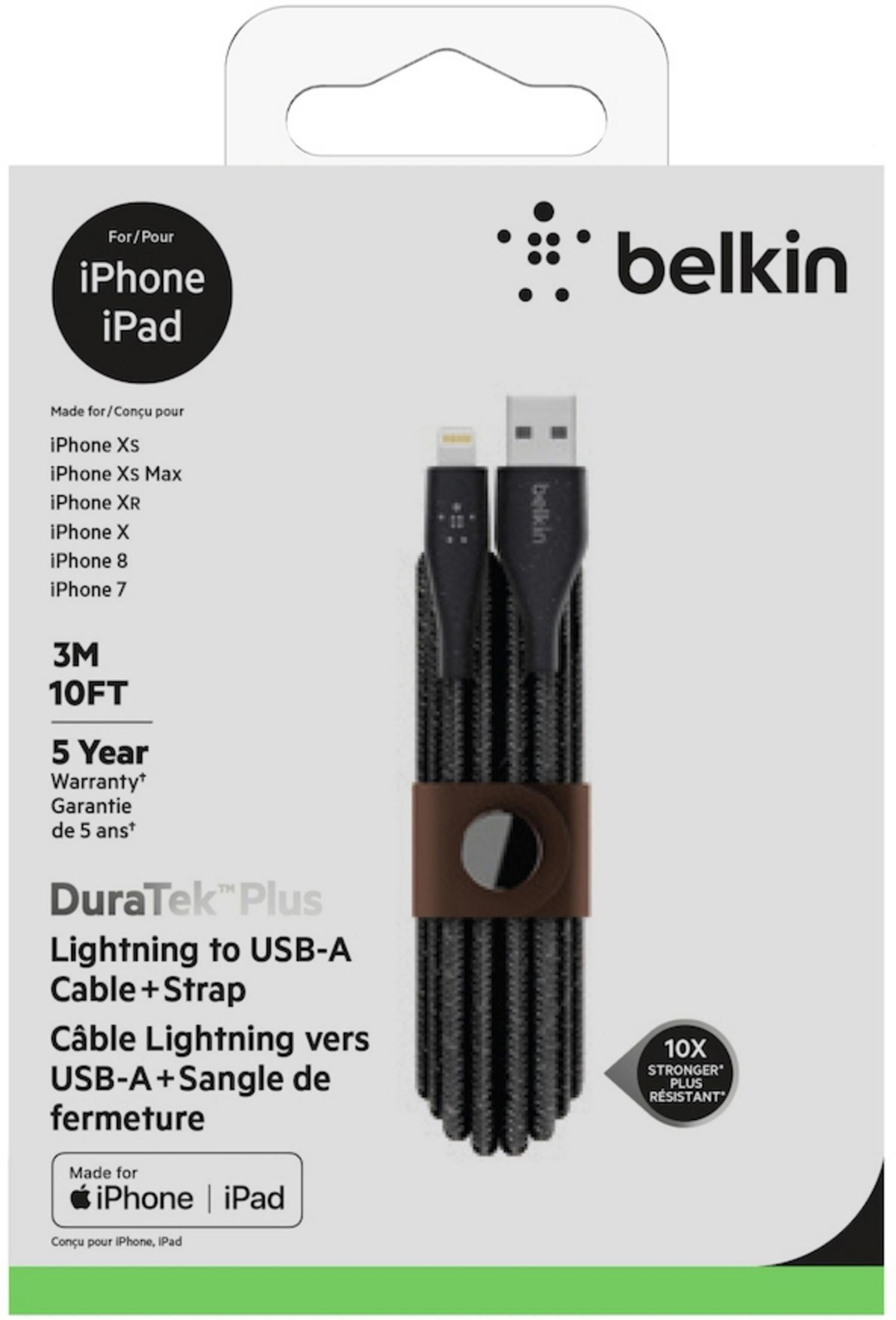 BELKIN F8J236BT10-BLK PLUS LIGHTNING, 3 SCHWARZ m, DURATEK 3M Lightning-Kabel, Schwarz