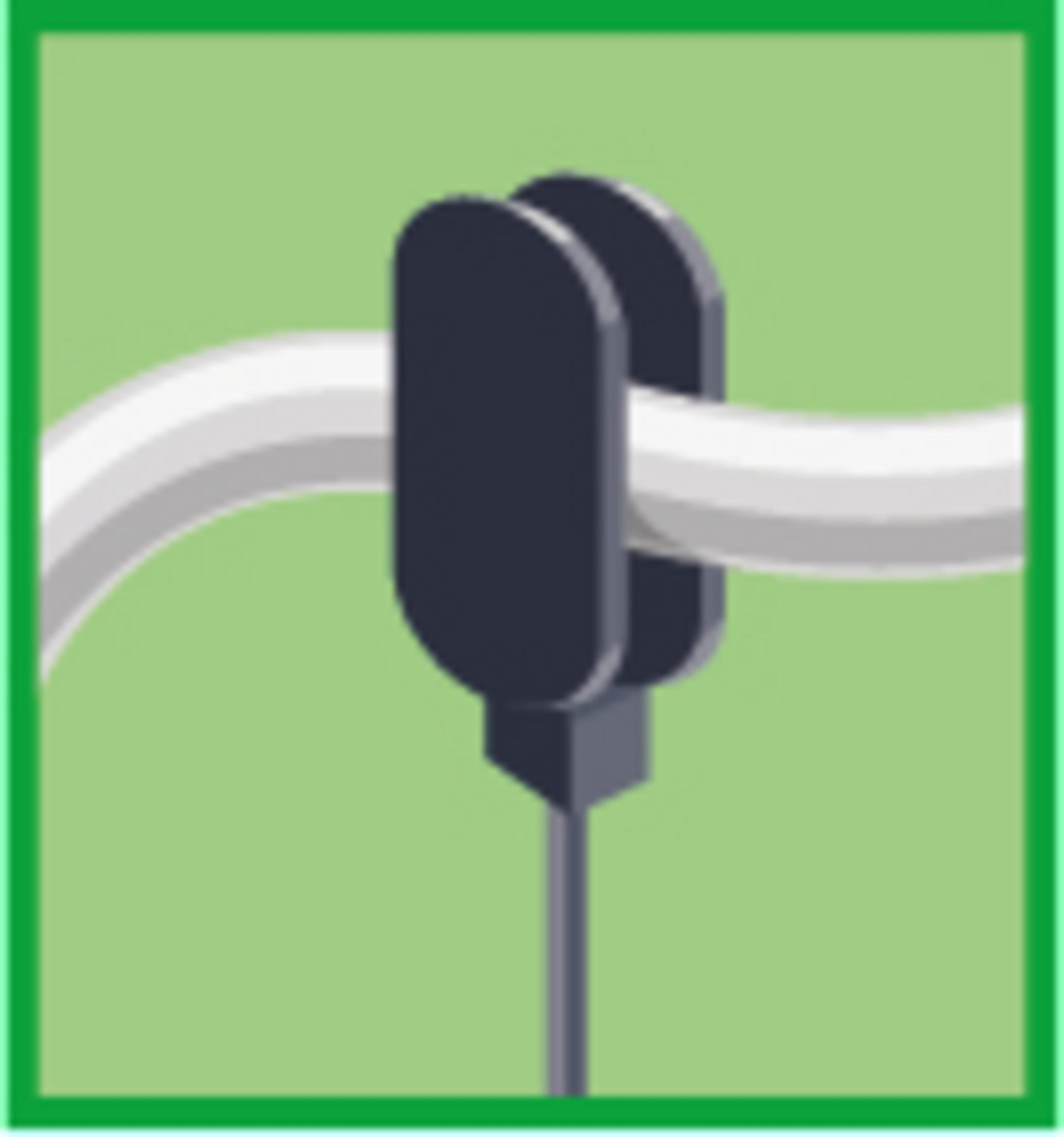 Grafik eines Kabelclips, der ein Kabel hält, mit grünem Hintergrund.