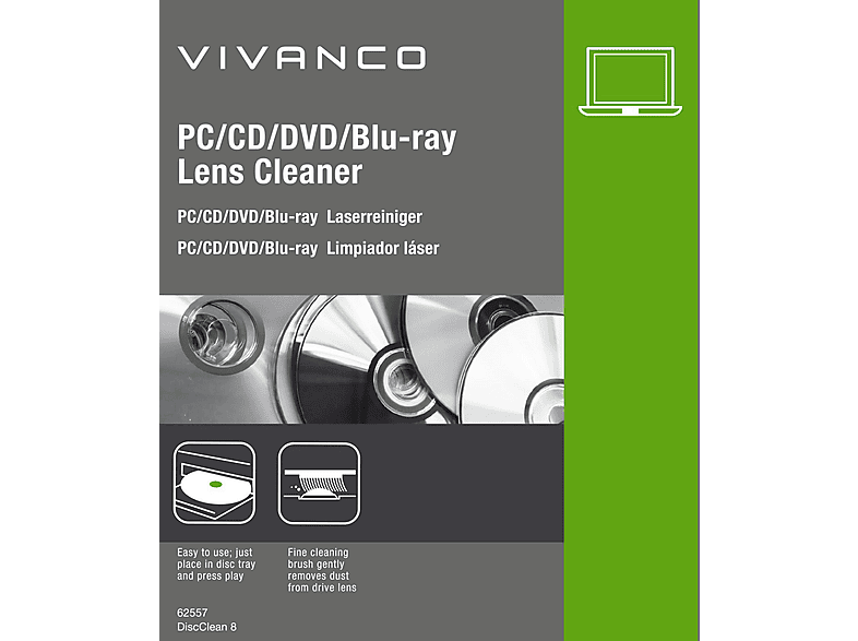 VIVANCO 62557 PC/BLURAY/DVDLASERREINIG Laserreiniger Mehrfarbig