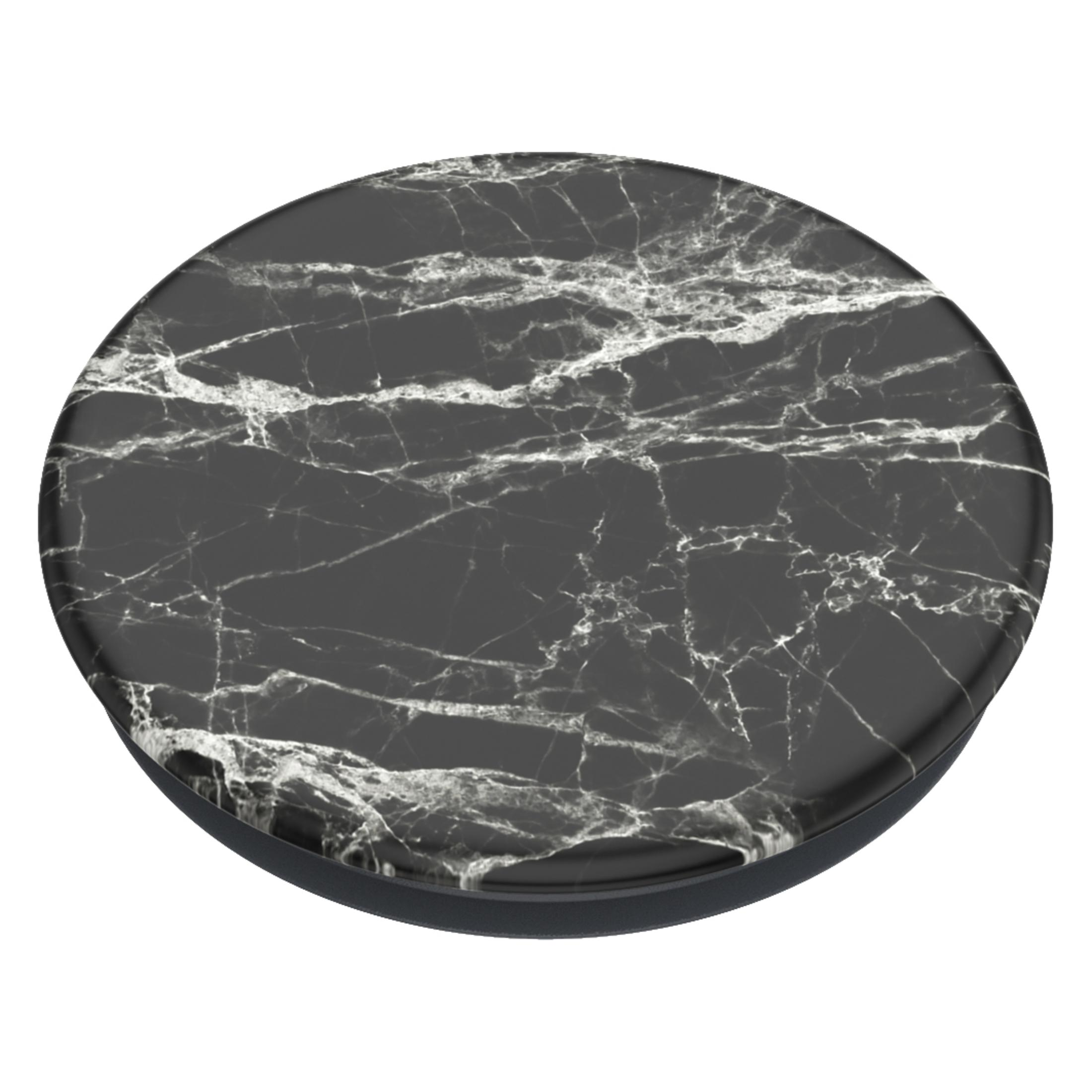 PopSocket mit schwarzem Marmormuster, runde Form mit weißen Adern.