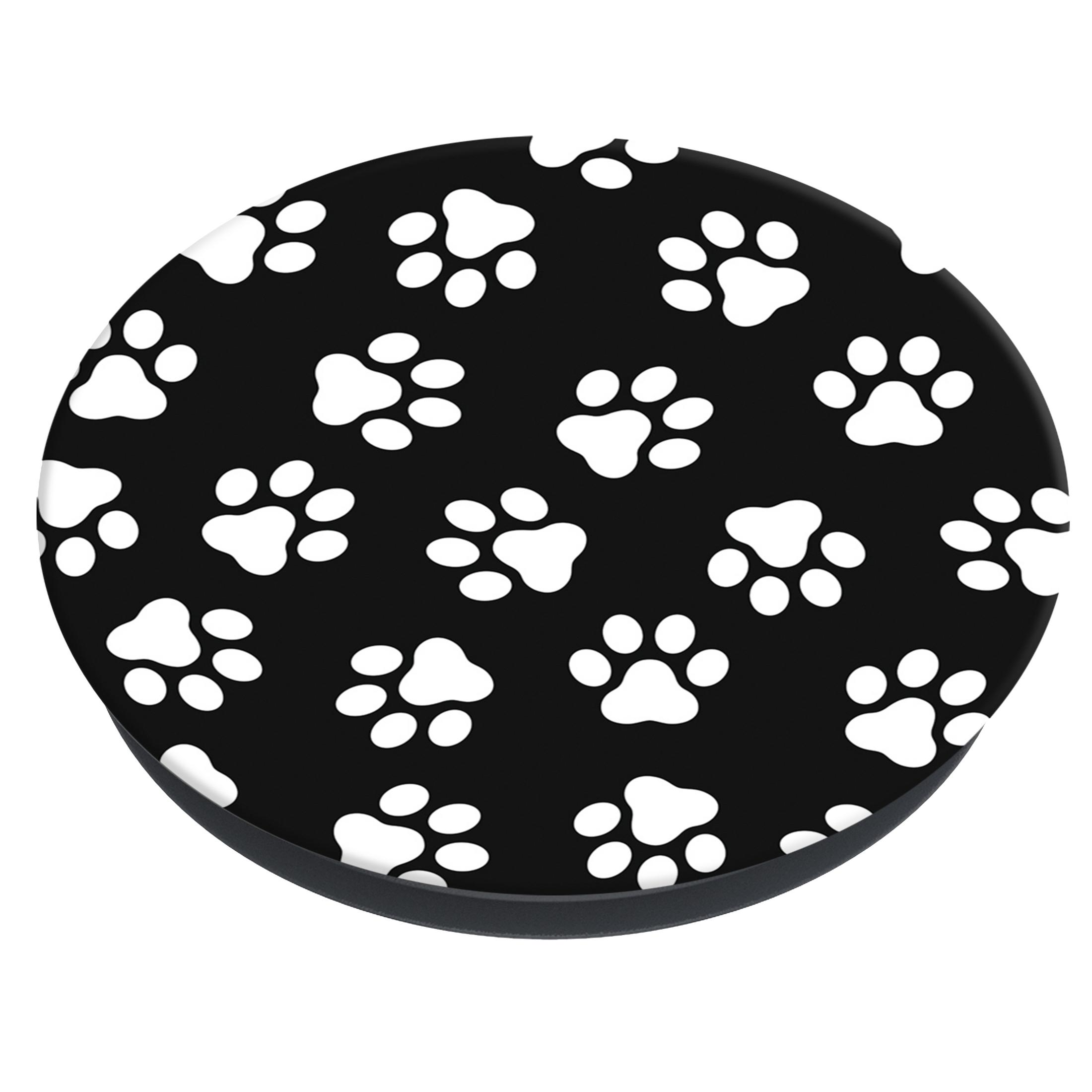 Schwarzer PopSocket mit weißem Pfotenabdruckmuster.