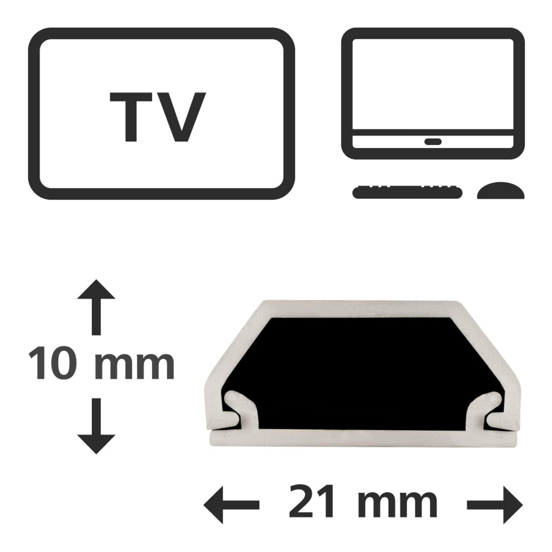 Eine Illustration, die einen Fernseher, einen Monitor und eine Tastatur zeigt. Außerdem wird ein Profil eines Produkts gezeigt.