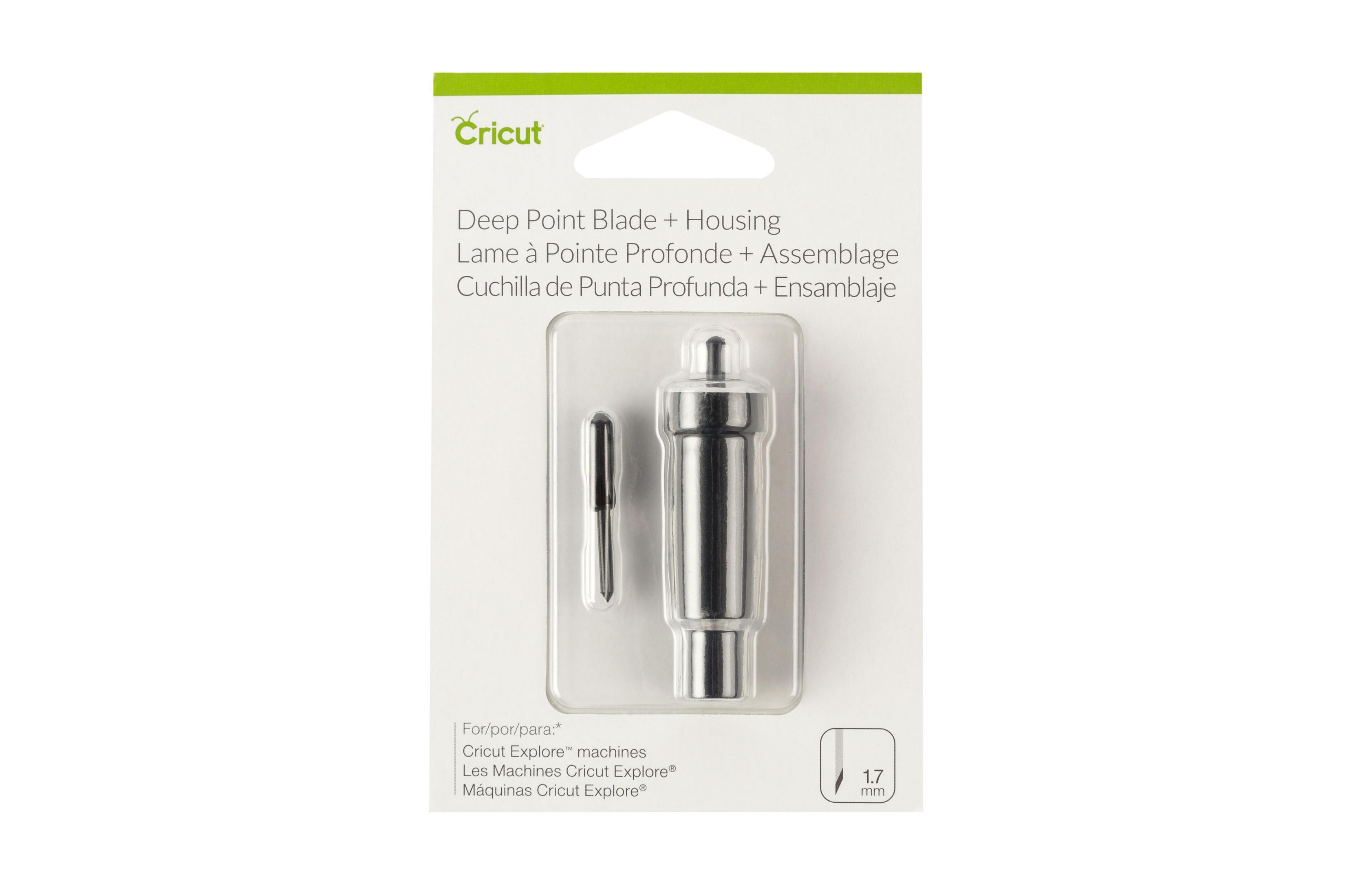 Verpackung für Cricut Deep Point Blade + Gehäuse, mit Klinge und Anweisungen.