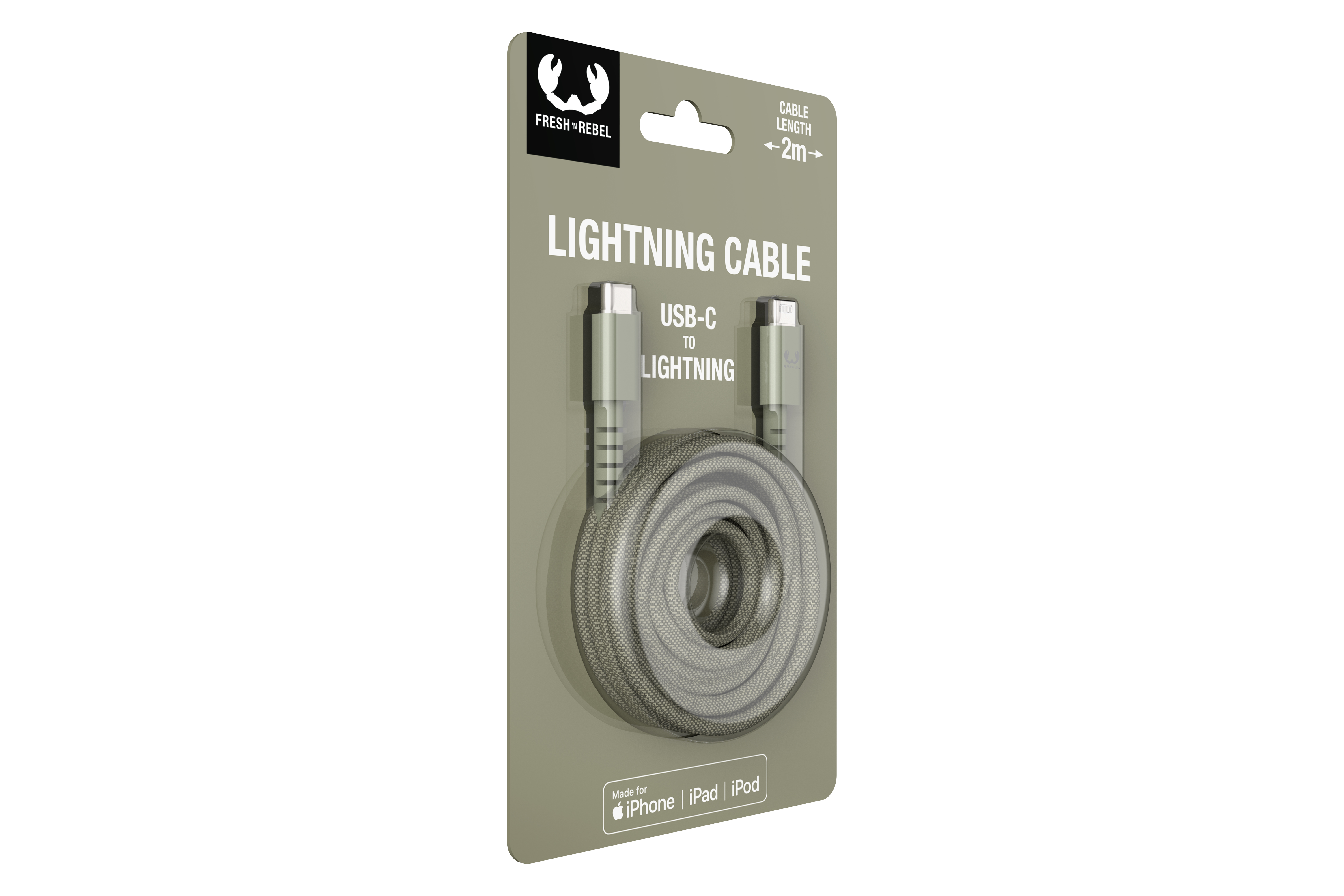 Ladekabel, - 2 \'N Apple 2.0m, - REBEL cable Green Fabriq Lightning Dried m, FRESH USB-C