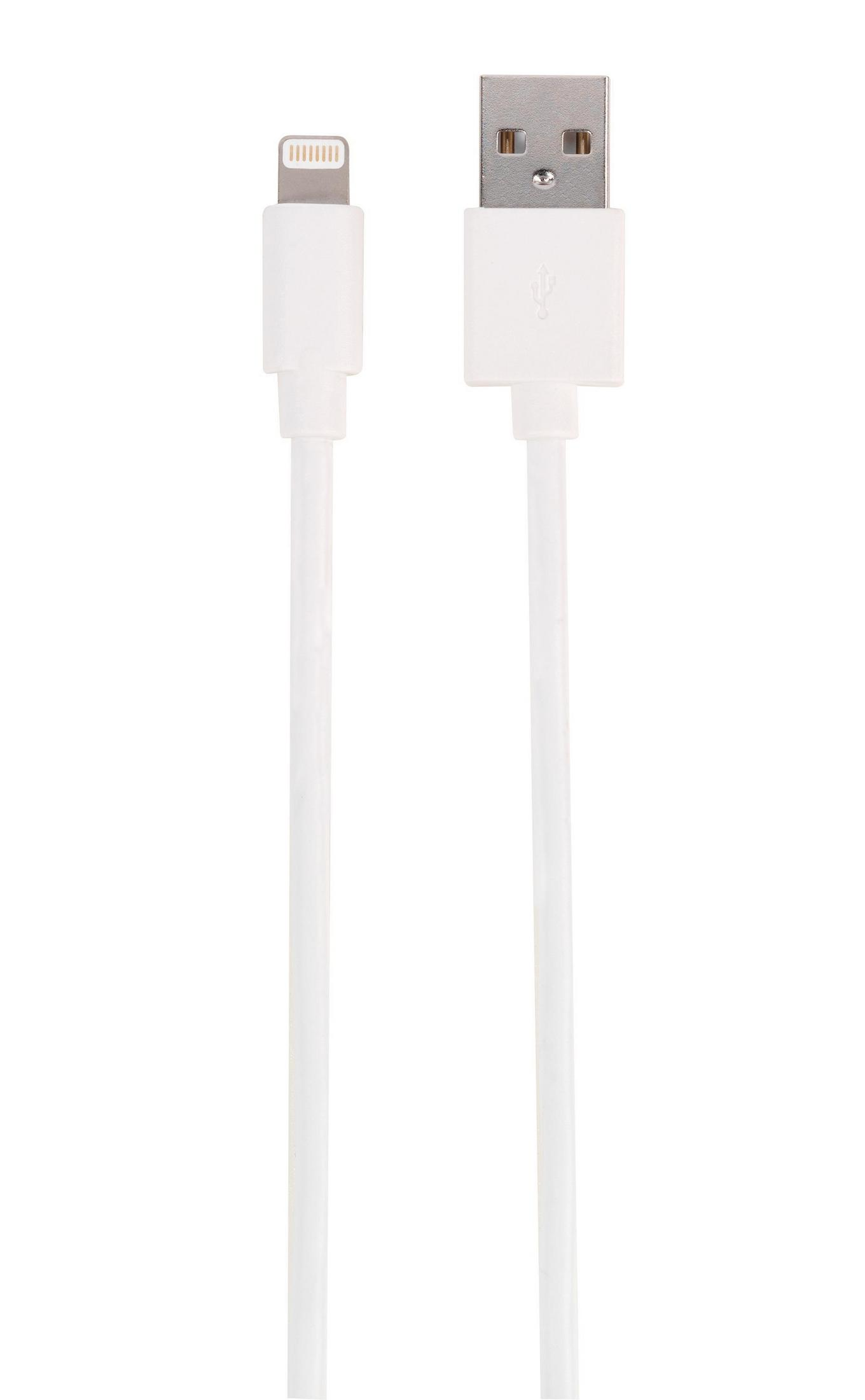 Cavo da Lightning a USB bianco. Sfondo bianco.