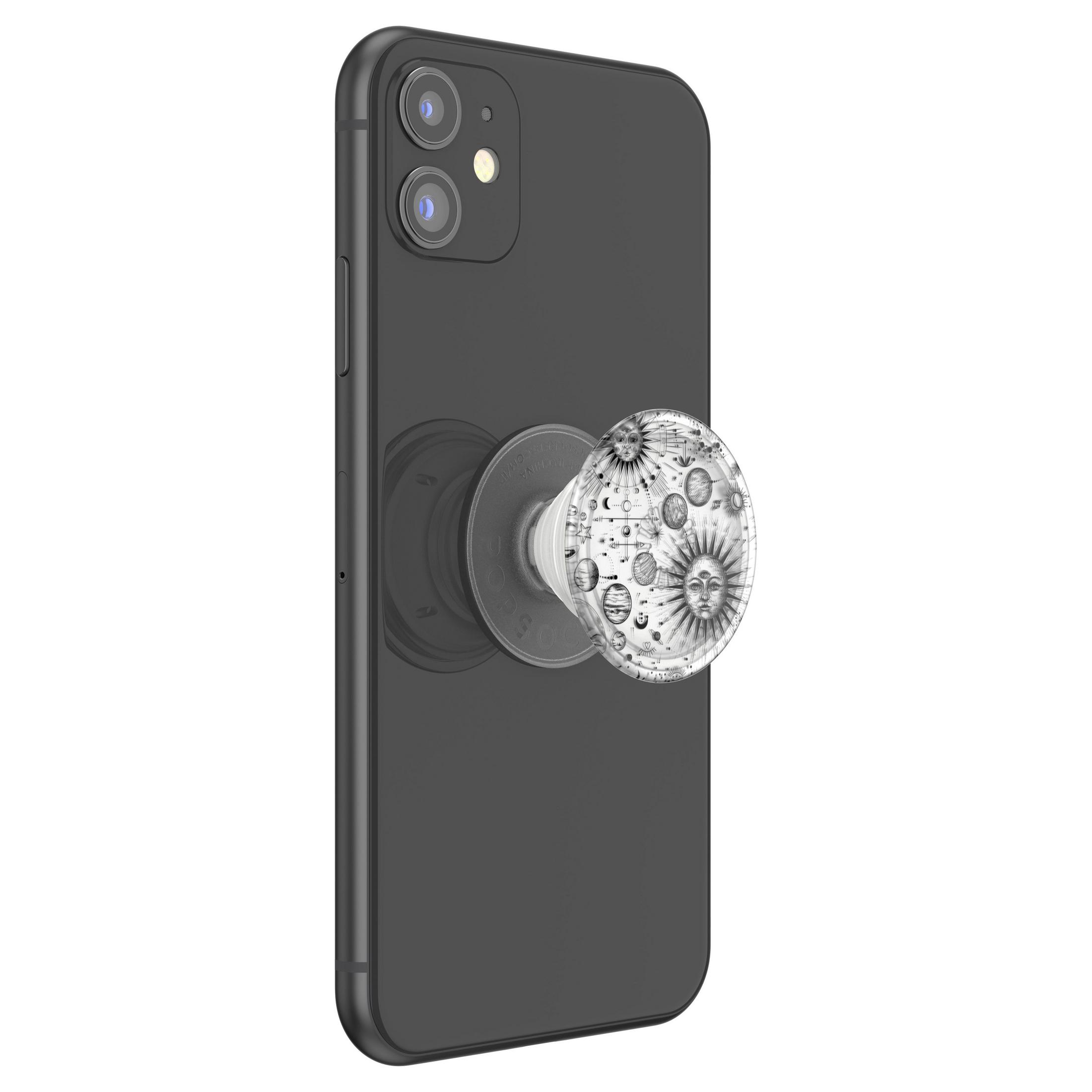 Schwarzes Telefon mit einem PopSocket mit Himmelsmotiven.