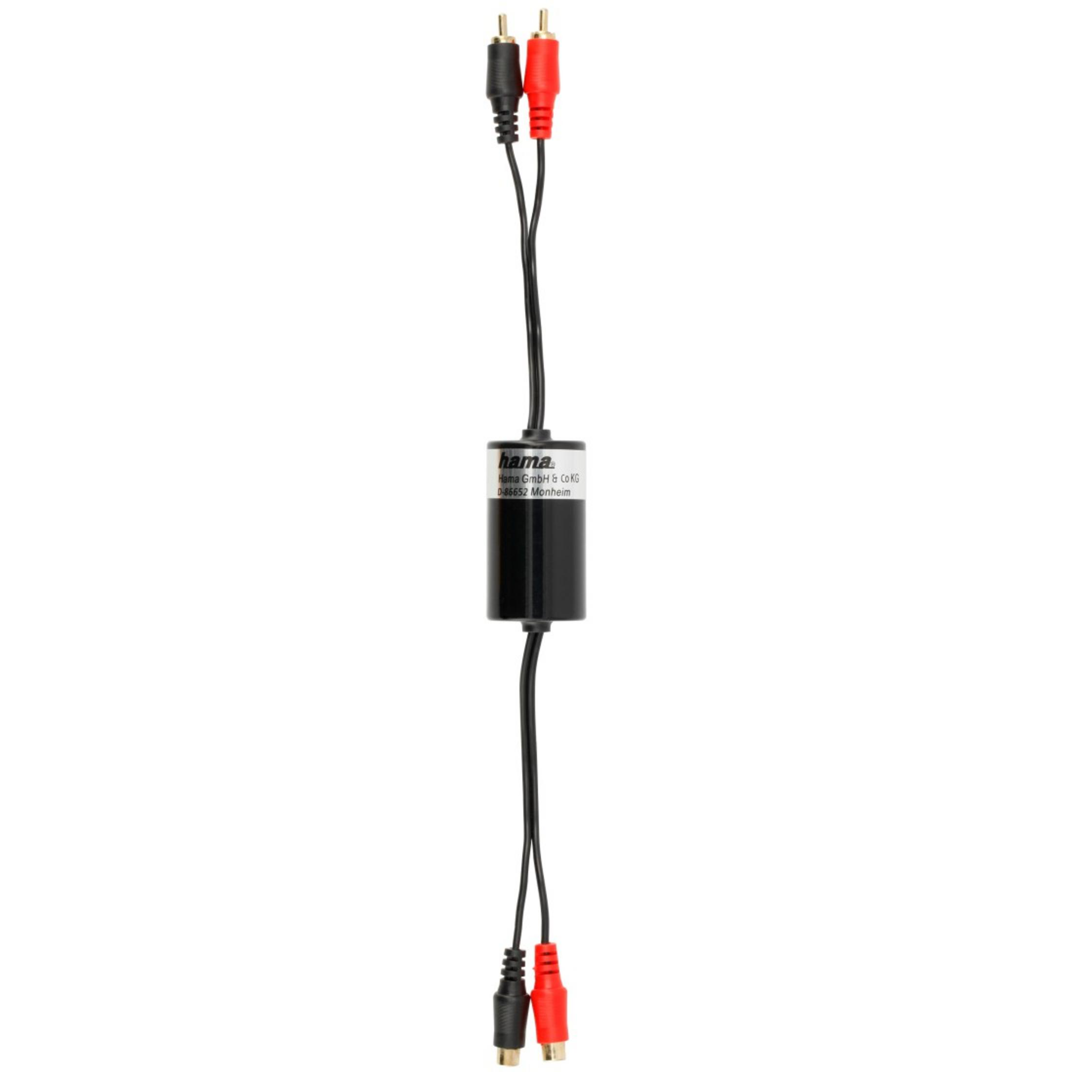 Audiokabel mit roten und schwarzen Cinch-Anschlüssen. Schwarzes Kabel und Anschlüsse.
