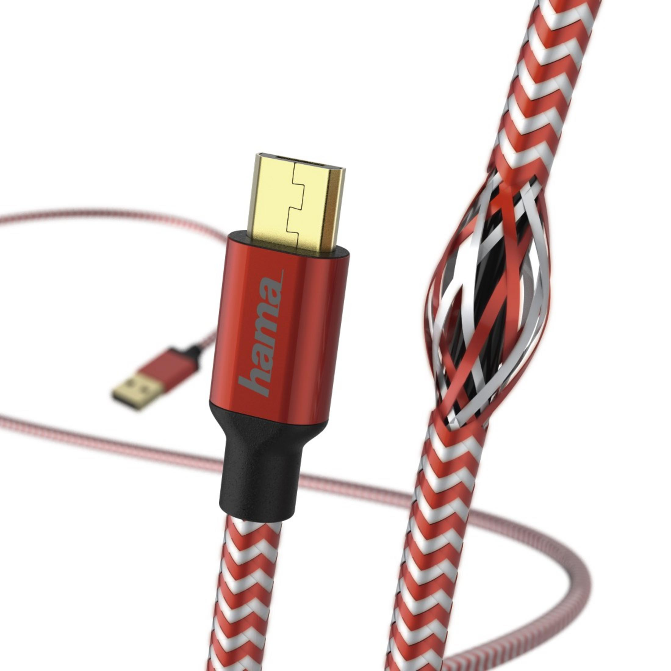 Czerwono-biały kabel ze złotym złączem USB. Kabel jest częściowo przecięty.