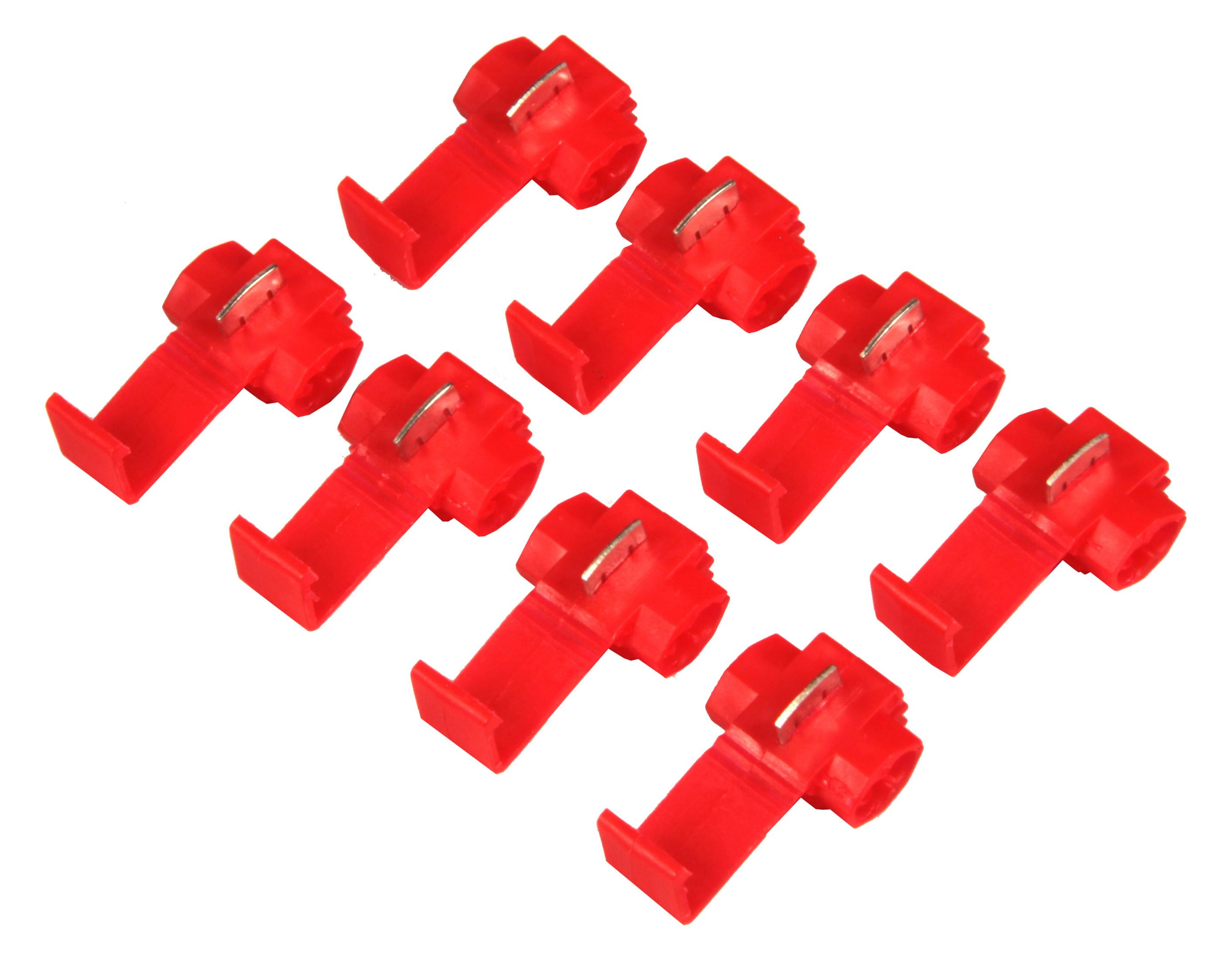 Rote Drahtverbinder auf weißem Hintergrund.