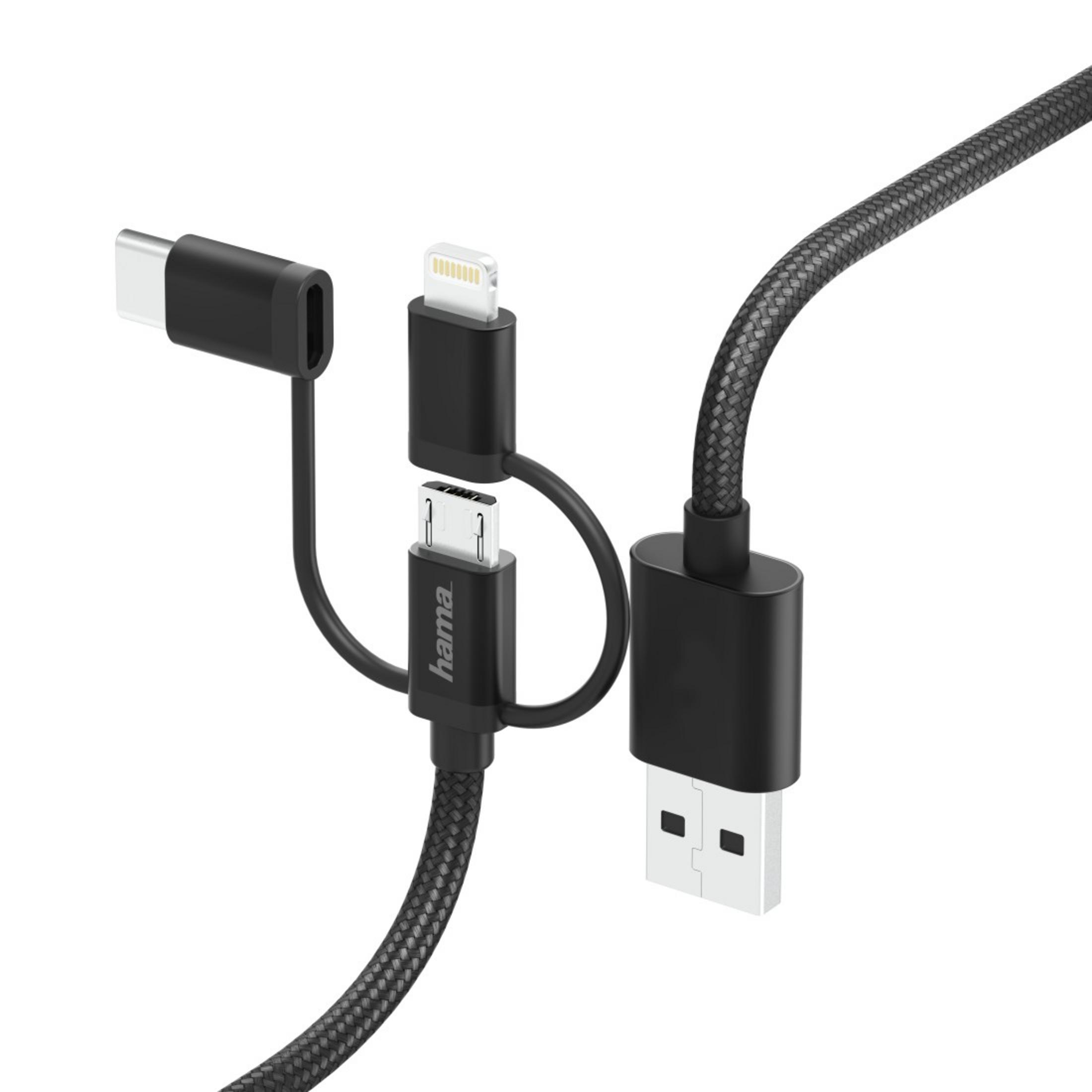 HAMA 183304 3IN1,MIC.USB+USB.C+LIGHT,1,5, Micro-USB-Kabel, 1,5 m, Schwarz