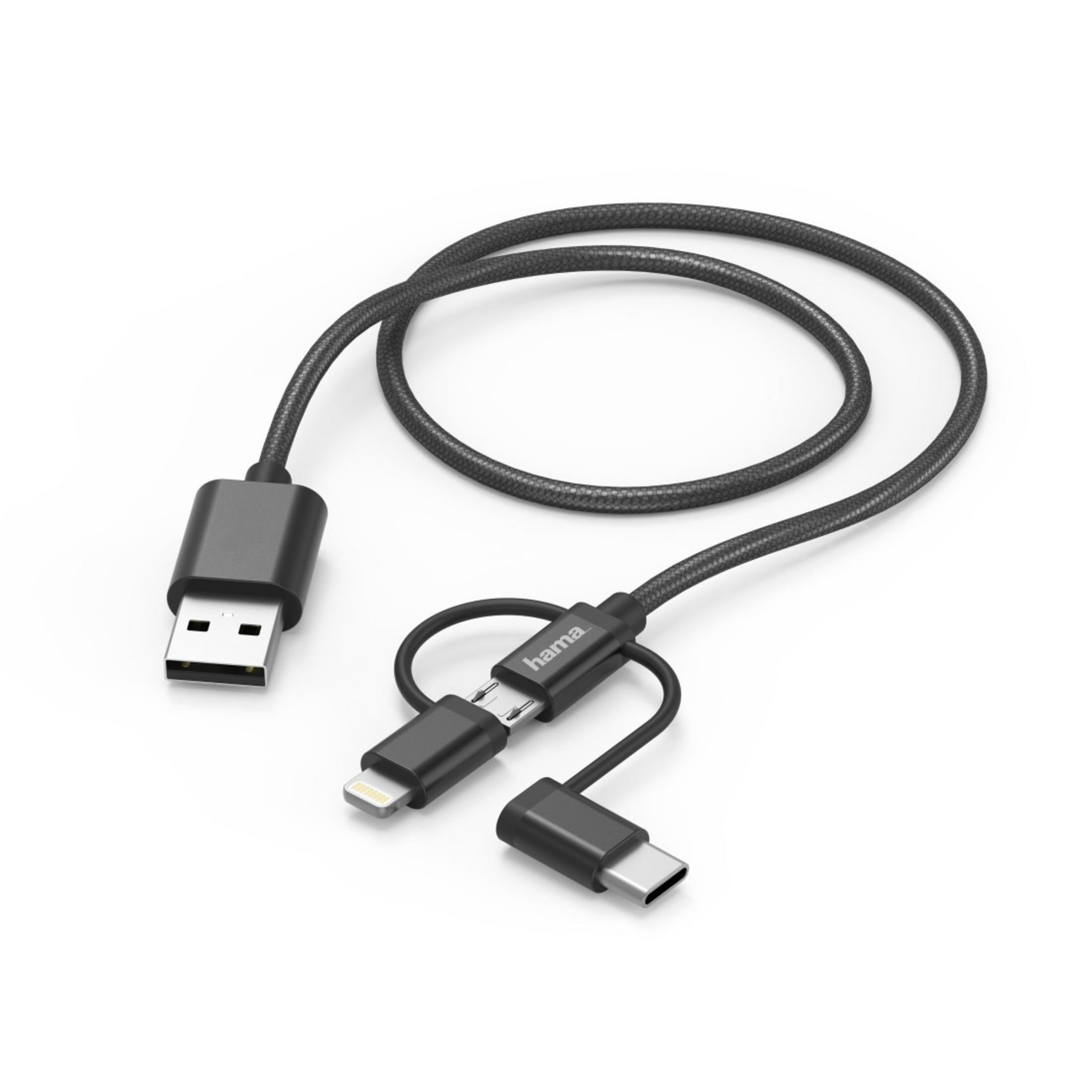 HAMA 183304 3IN1,MIC.USB+USB.C+LIGHT,1,5, Micro-USB-Kabel, 1,5 m, Schwarz