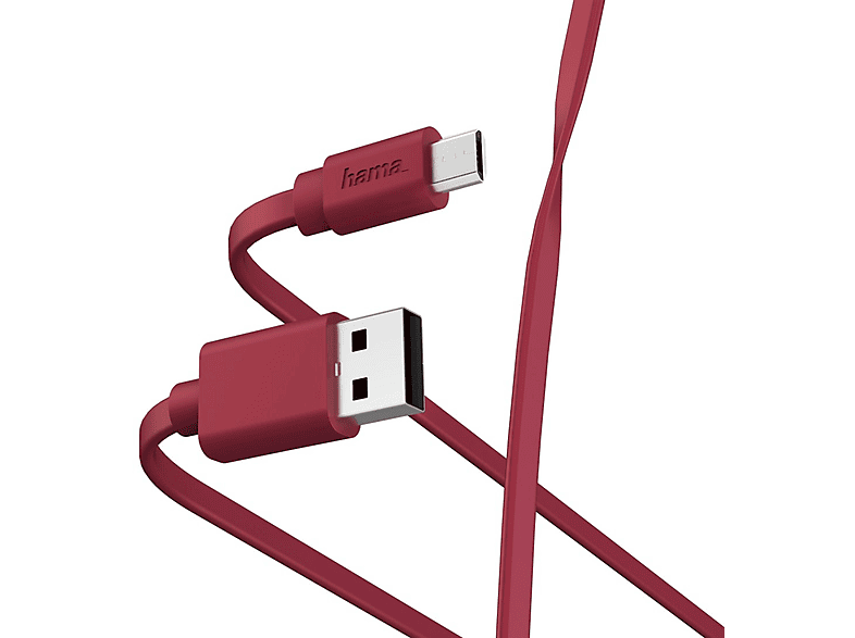 Kabel, m, LAD-DAT-KAB,FLAT,A-MICRO,1M,, USB 187227 HAMA Rot 1