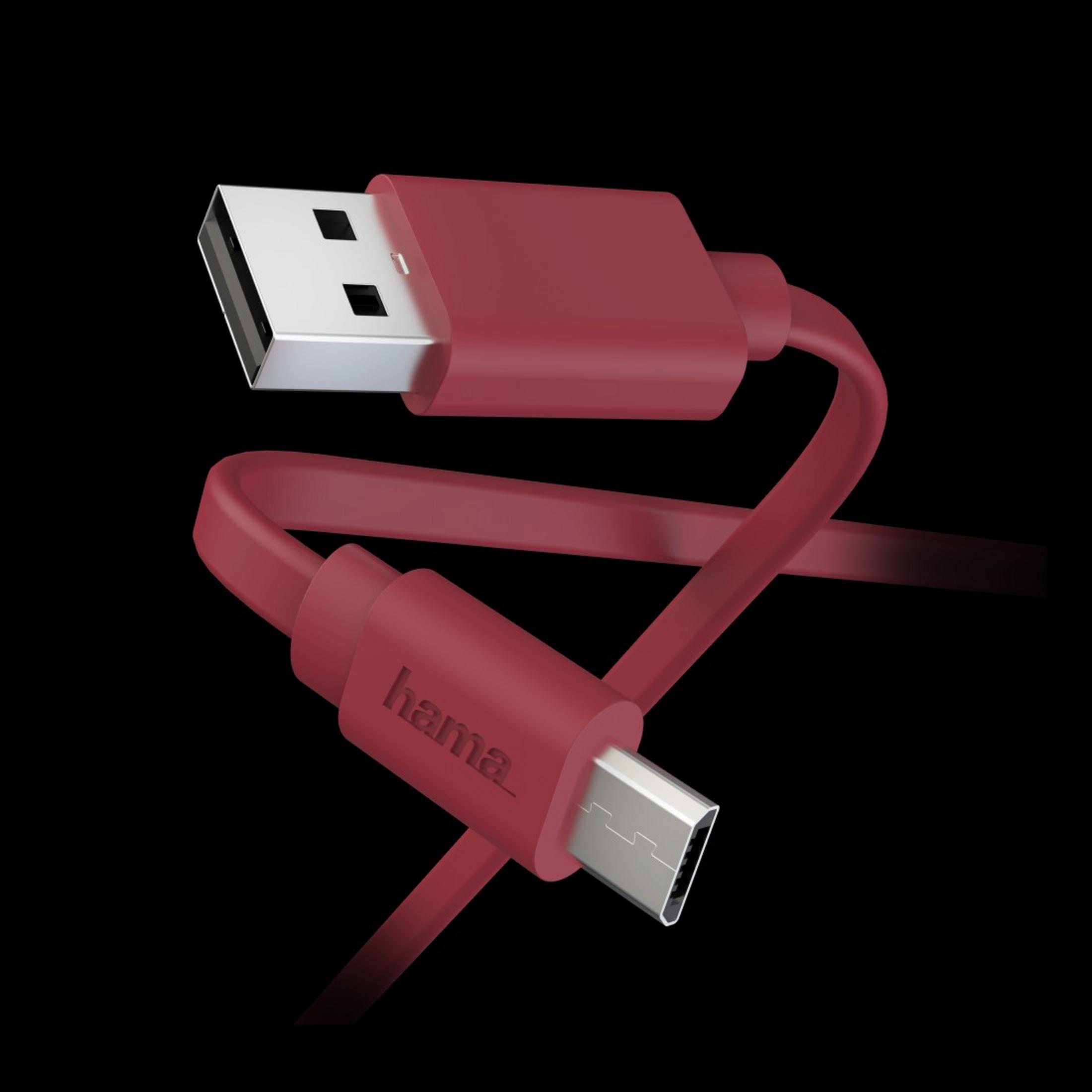 LAD-DAT-KAB,FLAT,A-MICRO,1M,, m, HAMA 187227 USB Rot Kabel, 1