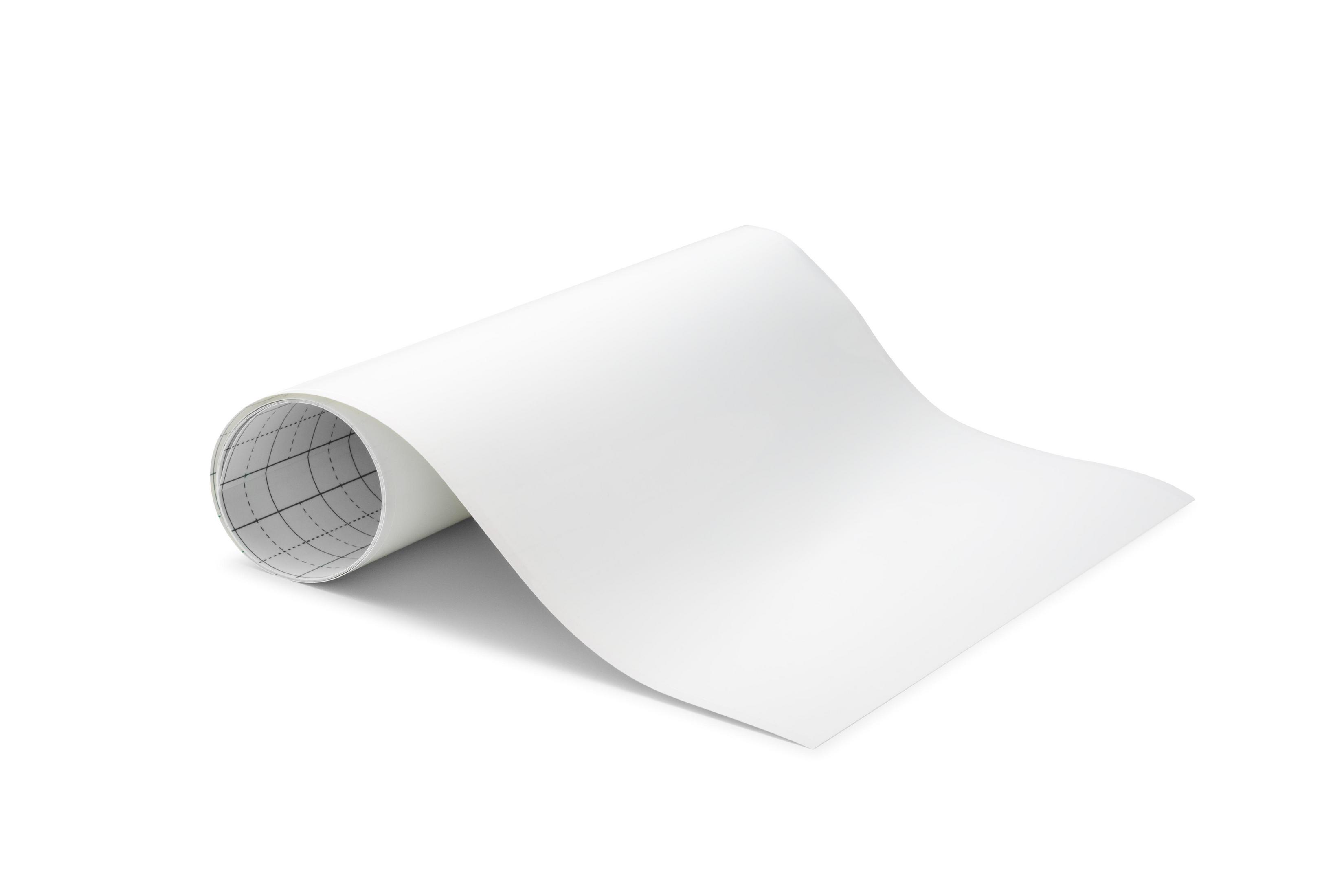 Gerolltes weißes Papier auf weißer Oberfläche, mit einem Rastermuster auf der Innenseite.