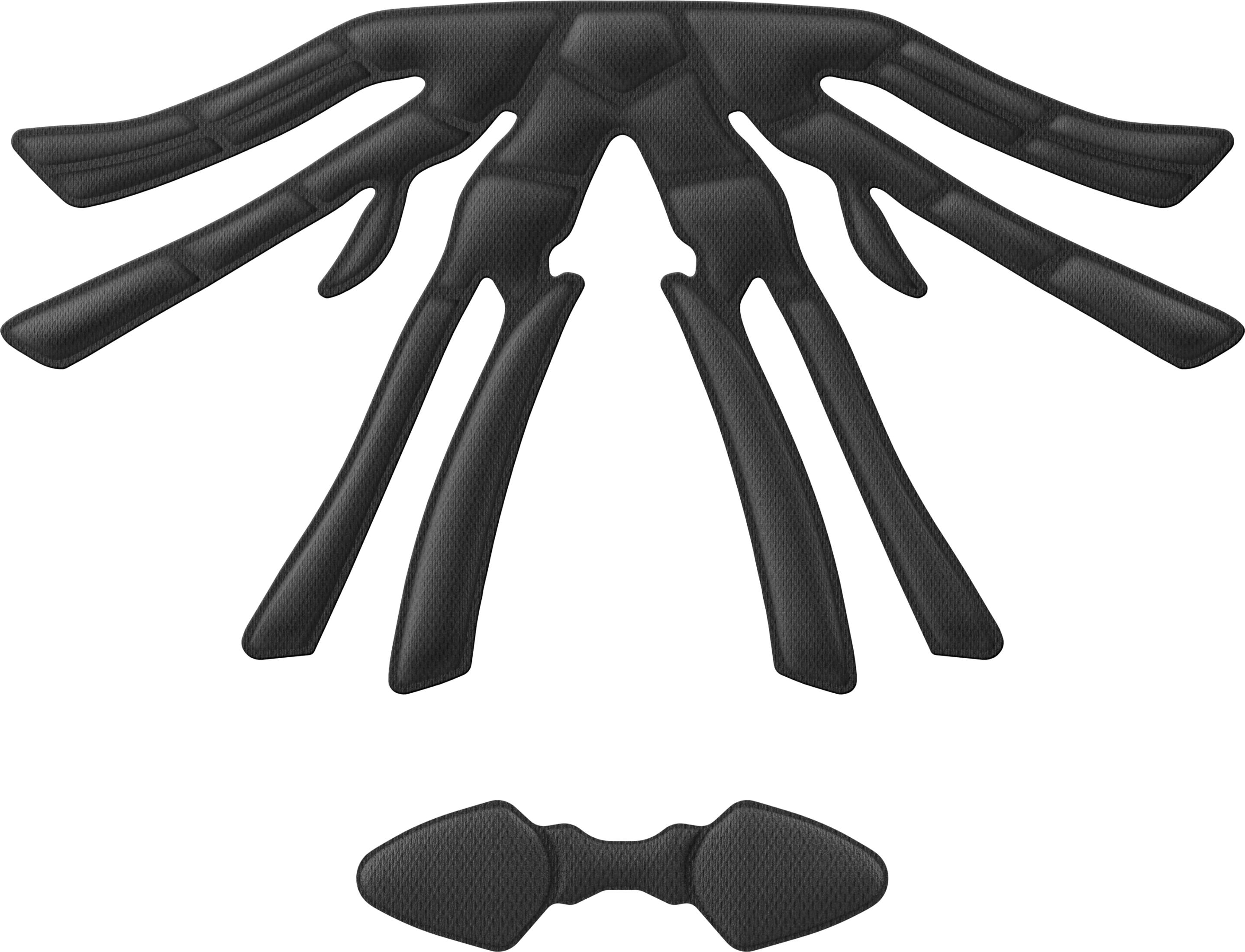 Helmpolsterung. Schwarze Farbe. Mehrere miteinander verbundene Teile, die eine Innenstruktur bilden.