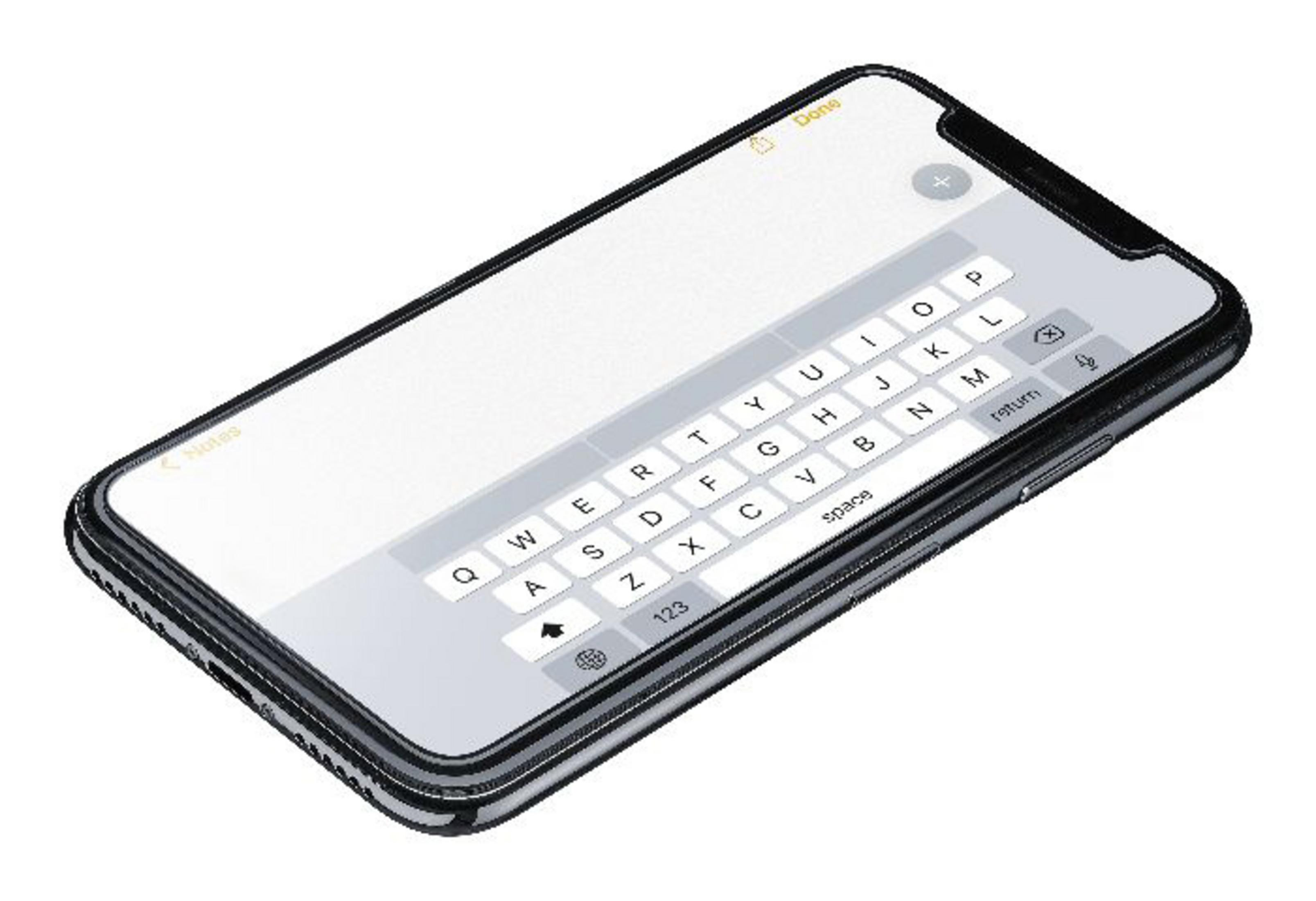 Het scherm van een telefoon met een toetsenbord weergegeven. De telefoon is zwart, het scherm is wit.