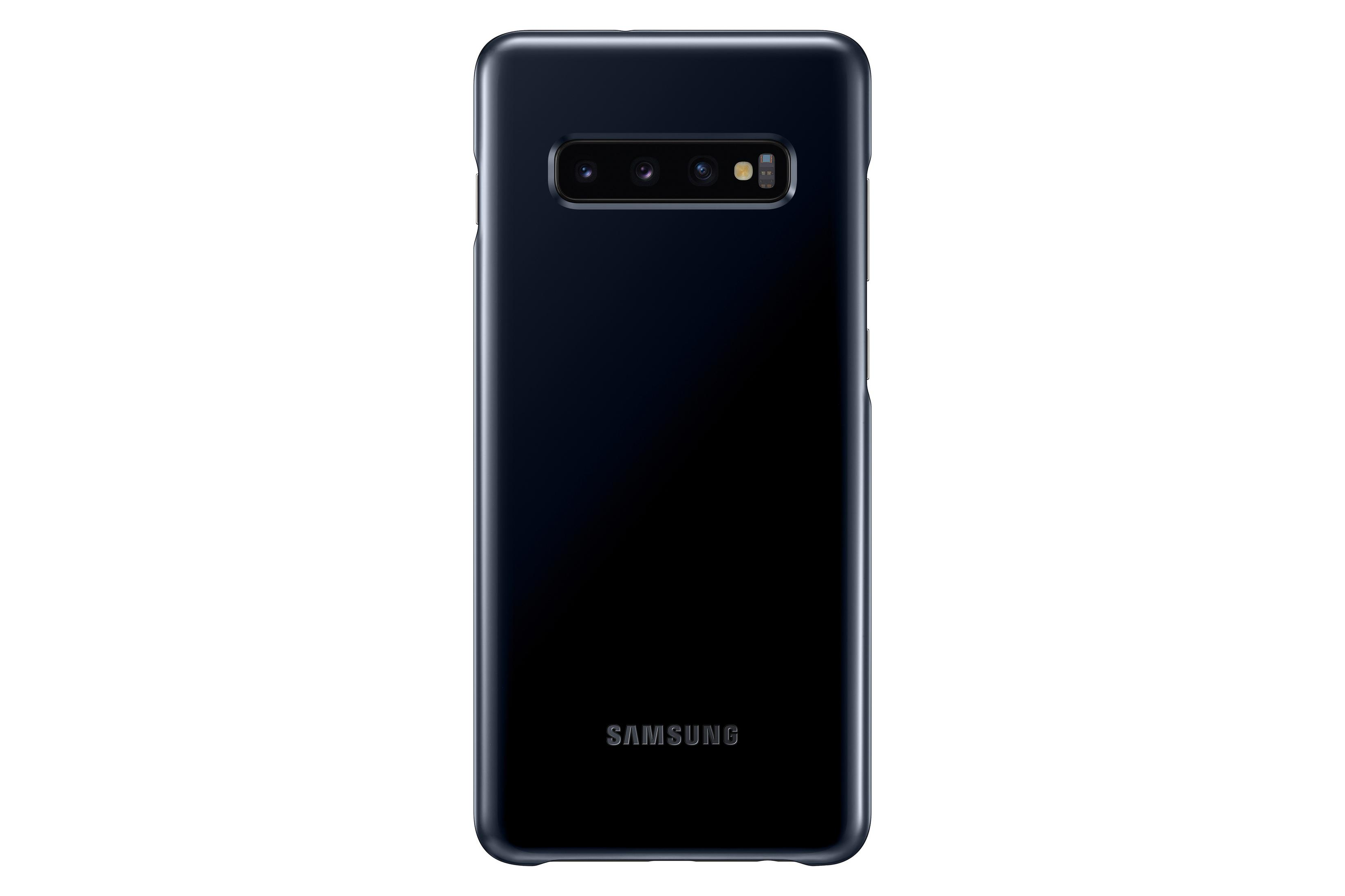 Eine schwarze Handyhülle mit drei Kameralinsen und dem Samsung-Logo.