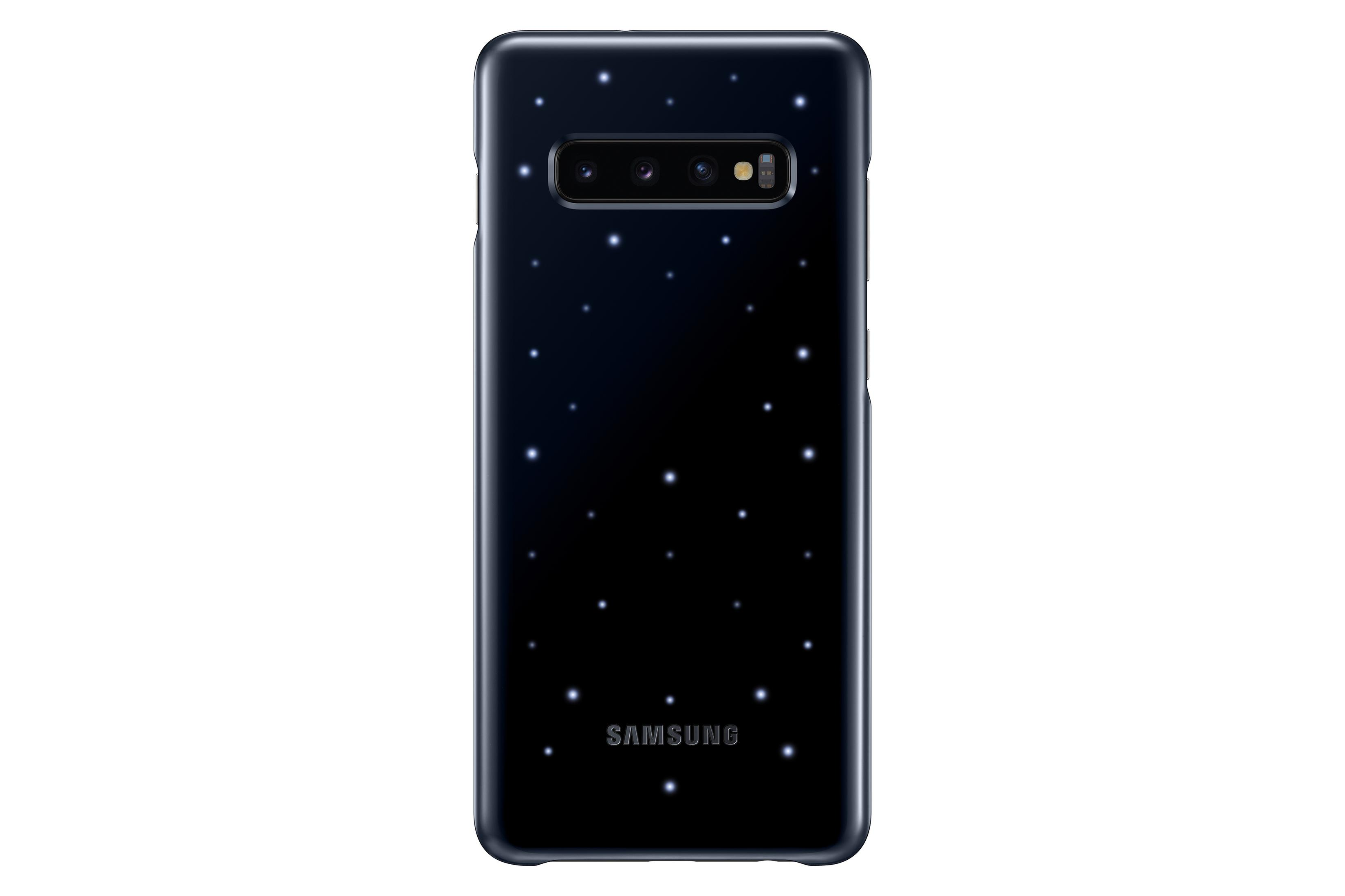 Schwarze Handyhülle mit Sternmuster, Samsung-Logo. Die Hülle liegt auf weißem Untergrund.