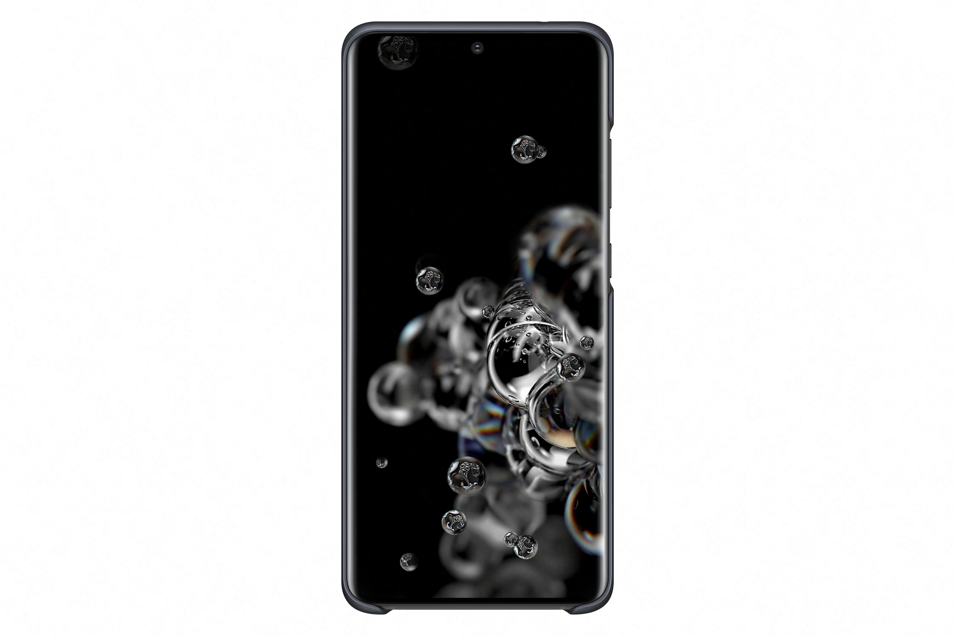 Schwarzes Smartphone mit Blasen auf dem Bildschirm. Die Blasen befinden sich in der Mitte.