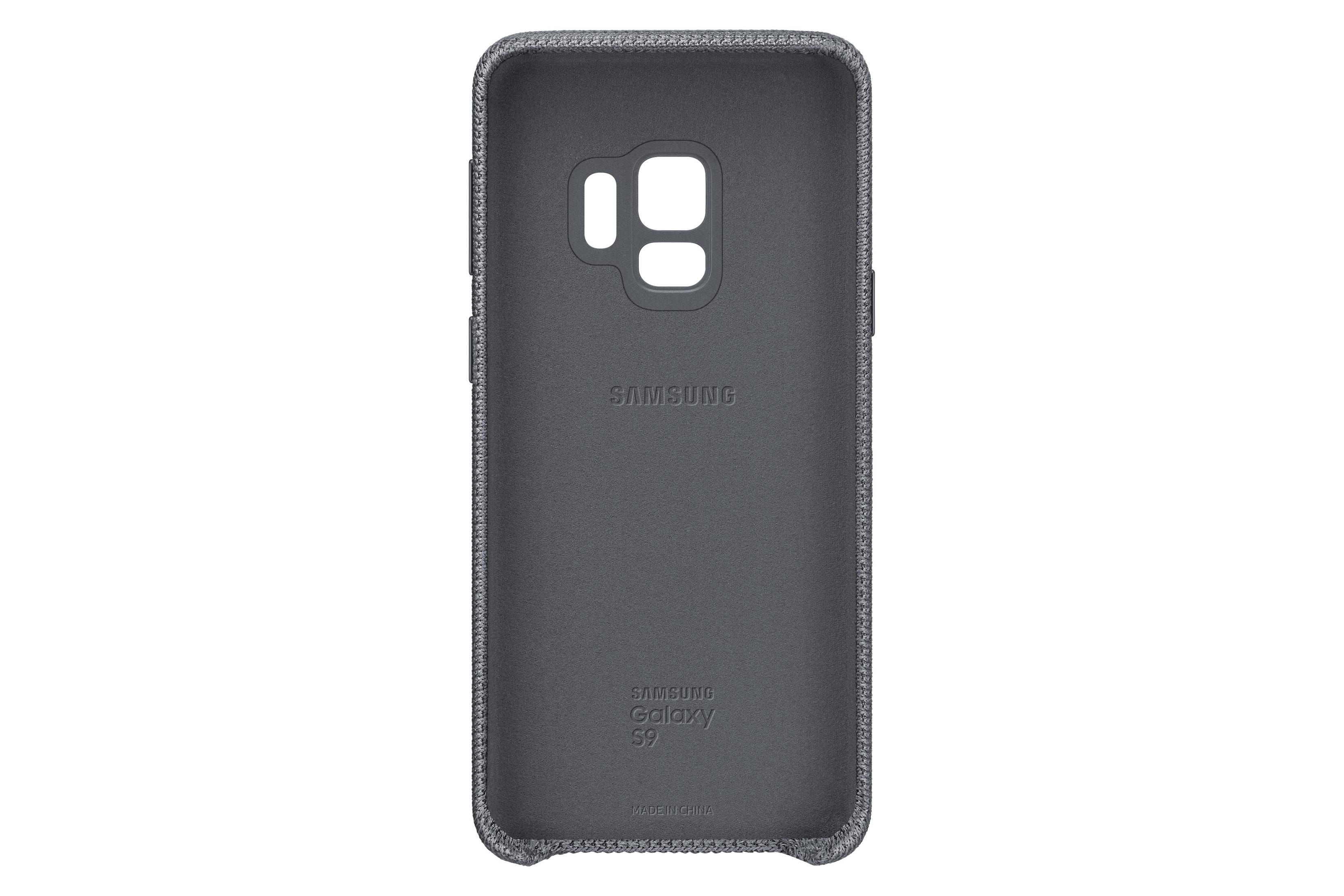 Interno di una custodia grigia con il logo Samsung Galaxy S9.
