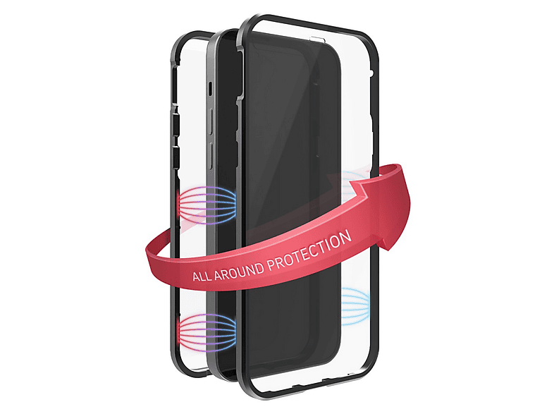 Cover IPhone 13 Con 2 Vetri E Protezione Fotocamera – TPU Trasparente, Magnetica 1500g, Antiurto Nera