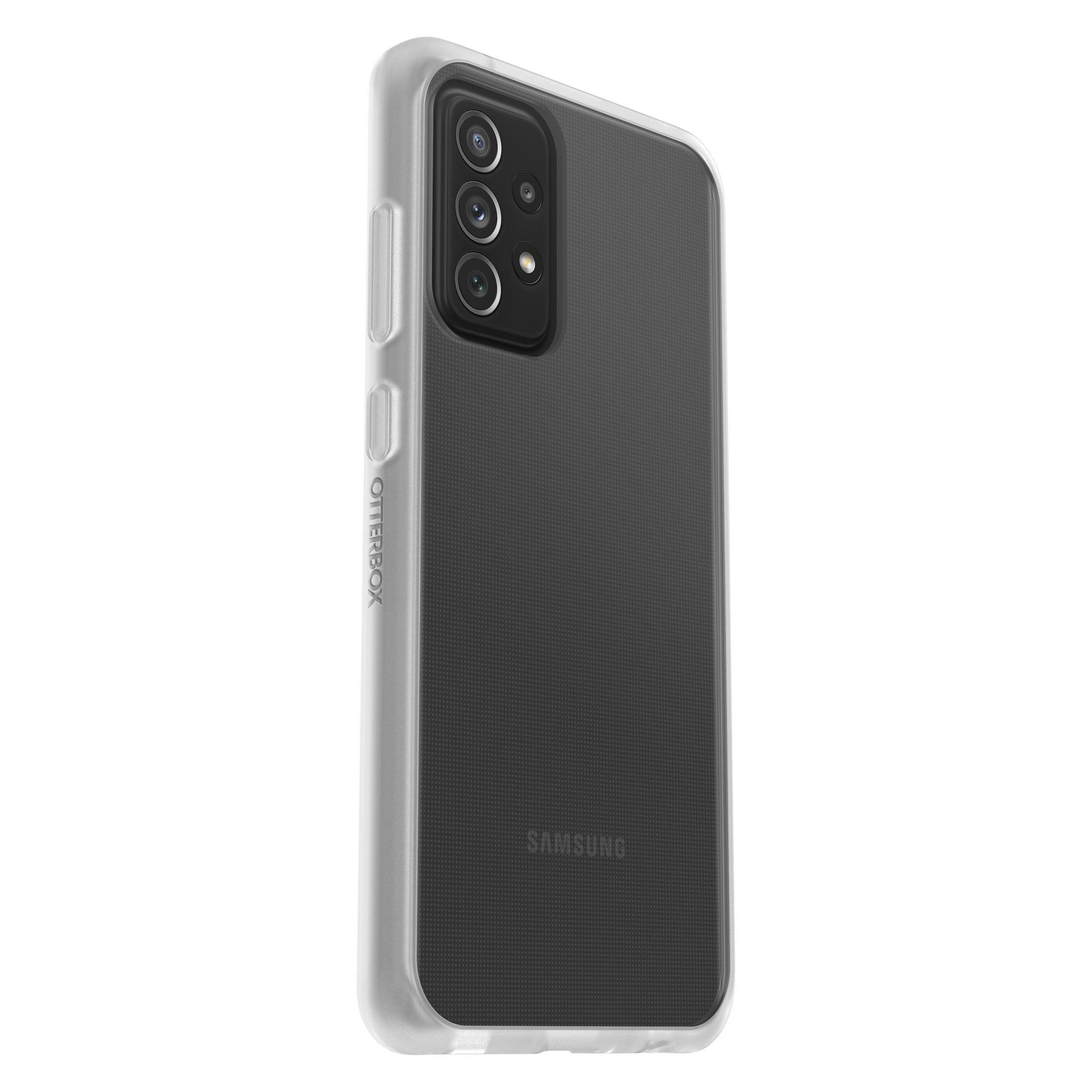 Transparente Handyhülle auf der Rückseite eines Telefons. Schwarze Kameralinsen und Samsung Logo.