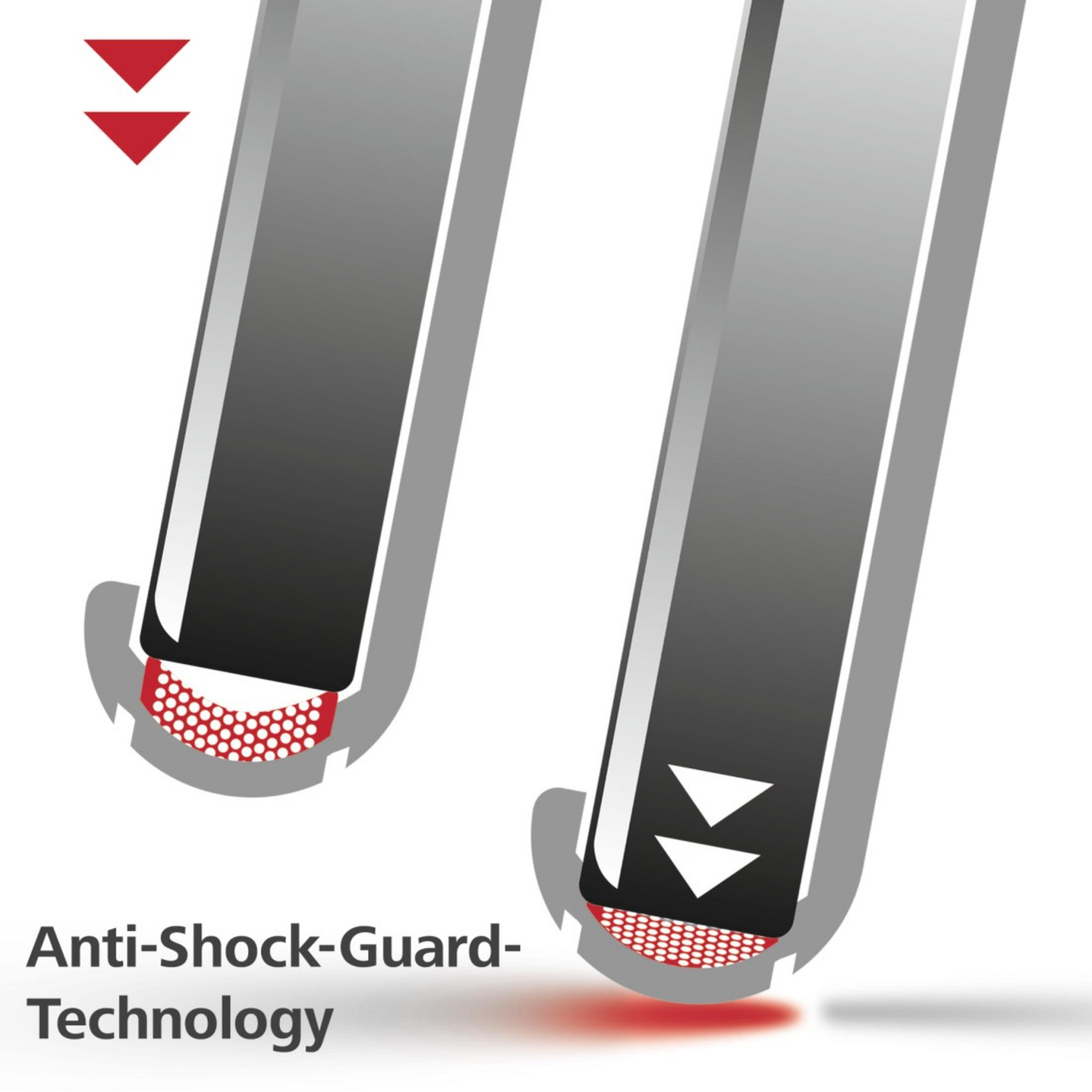 Diagramma di due barre grigie con dettagli rossi e bianchi, testo 'Anti-Shock-Guard-Technology'.