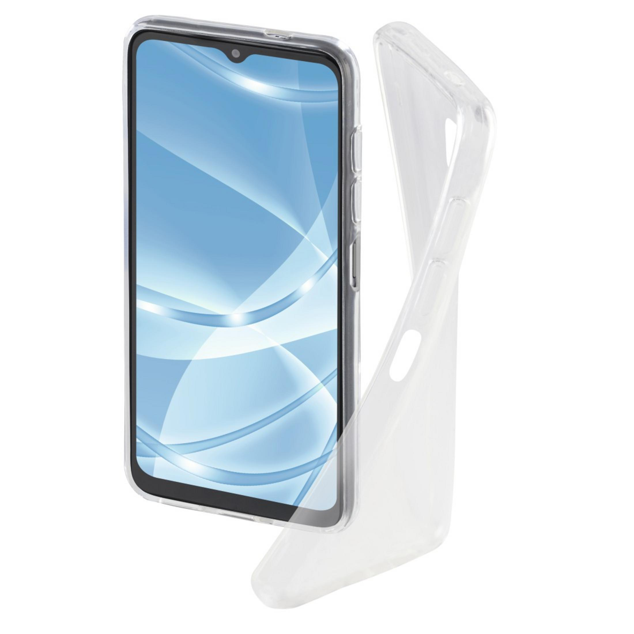 Telefon und transparente Hülle, die Hülle ist teilweise vom Telefon entfernt.