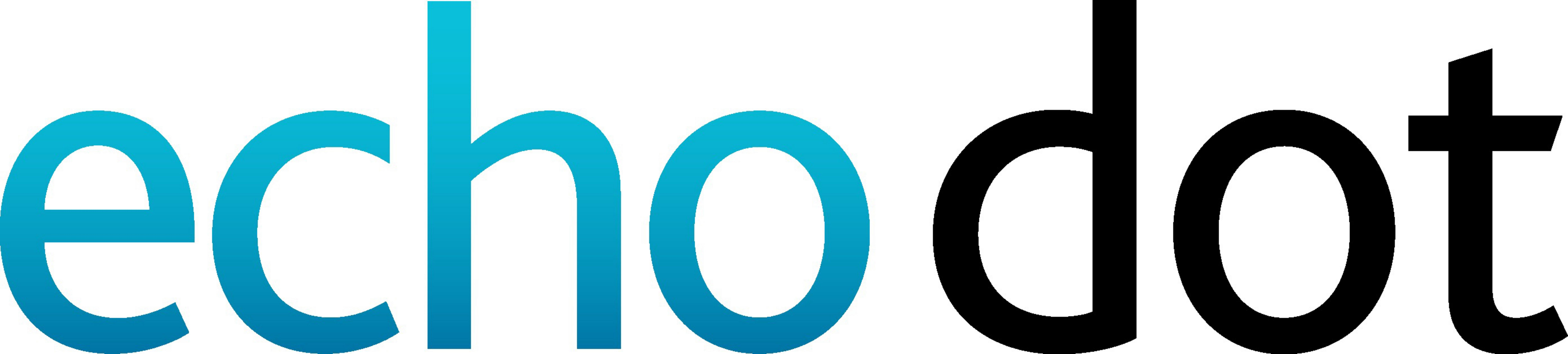 Die Worte "echo dot" in Blau und Schwarz, das Wort dot in Schwarz.