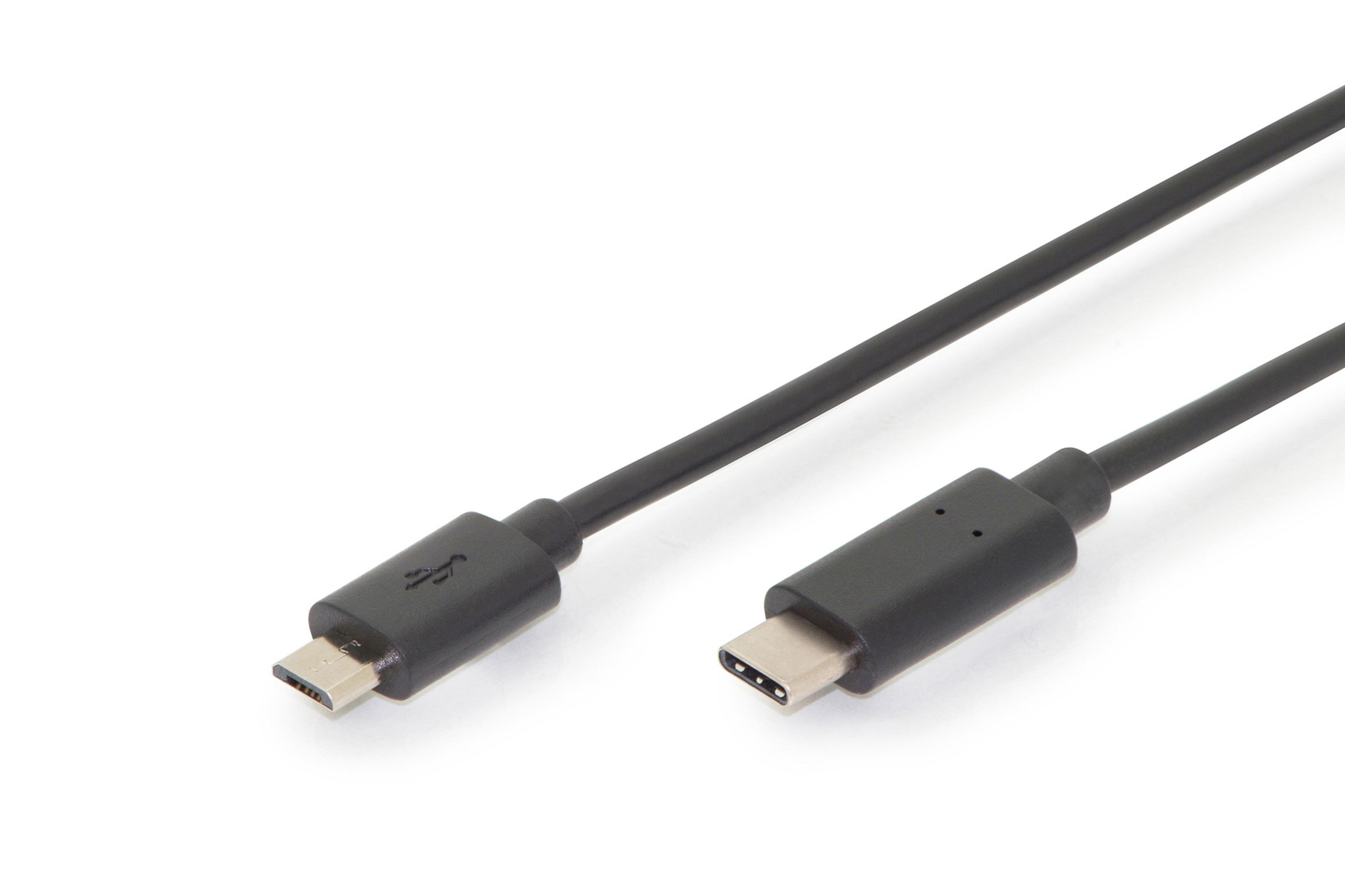 Ein schwarzes USB-C-Kabel. Das Kabel hat an beiden Enden Stecker.