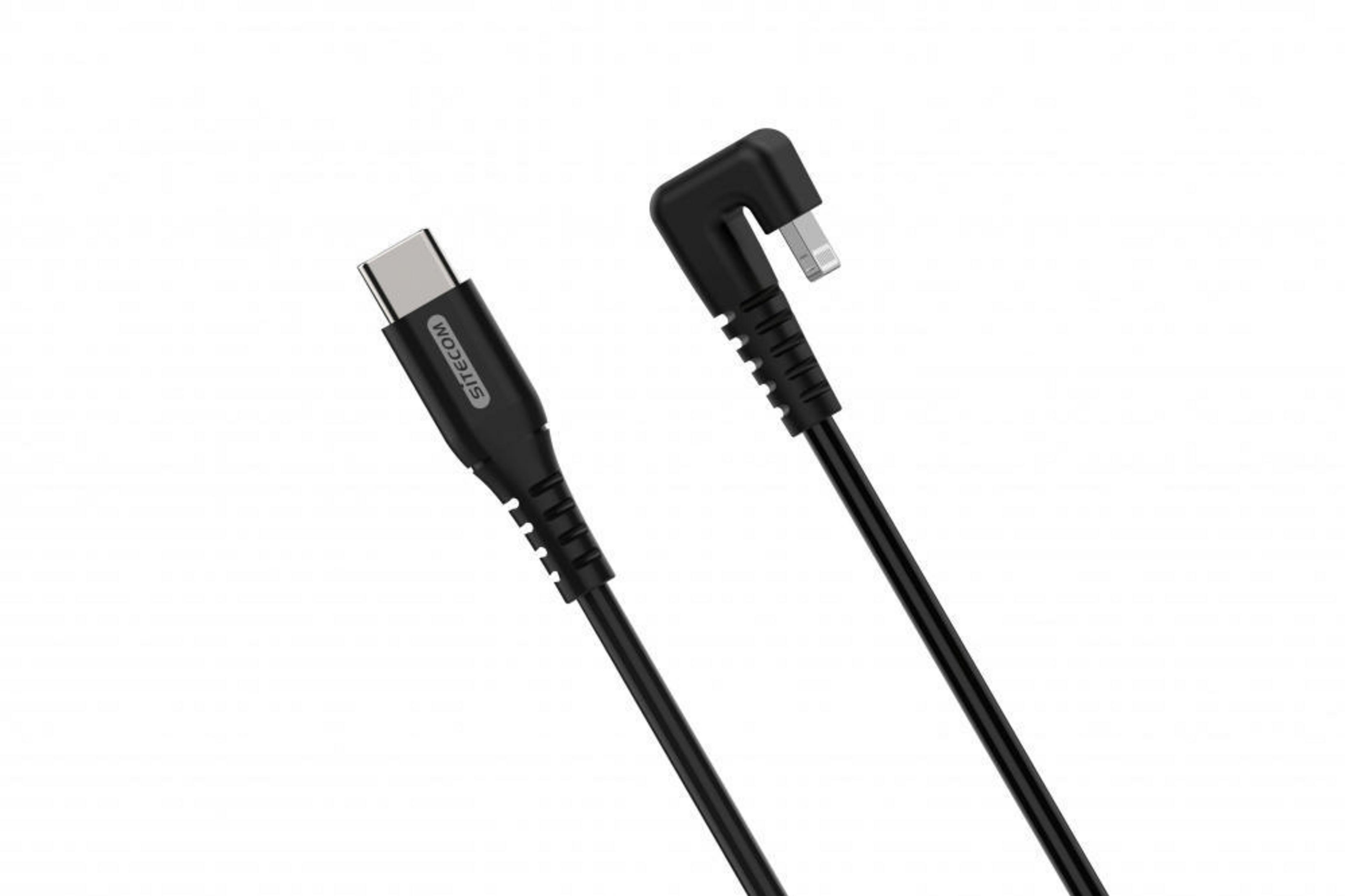 Zwei schwarze Kabel: USB-C auf Lightning, beide mit Sitecom-Marke, vor weißem Hintergrund.