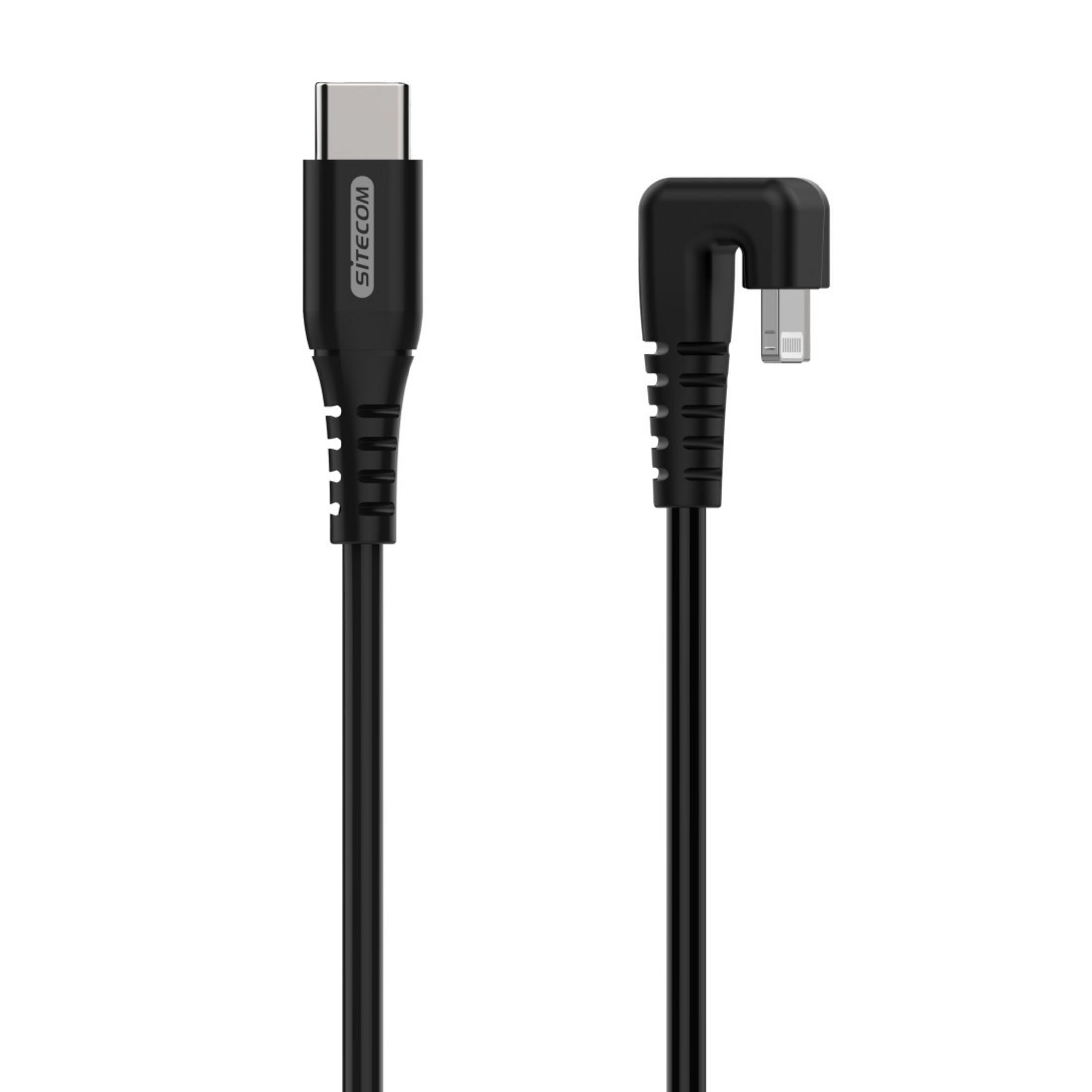 Schwarzes USB-C-auf-Micro-USB-Kabel mit Sitecom-Logo vor weißem Hintergrund.