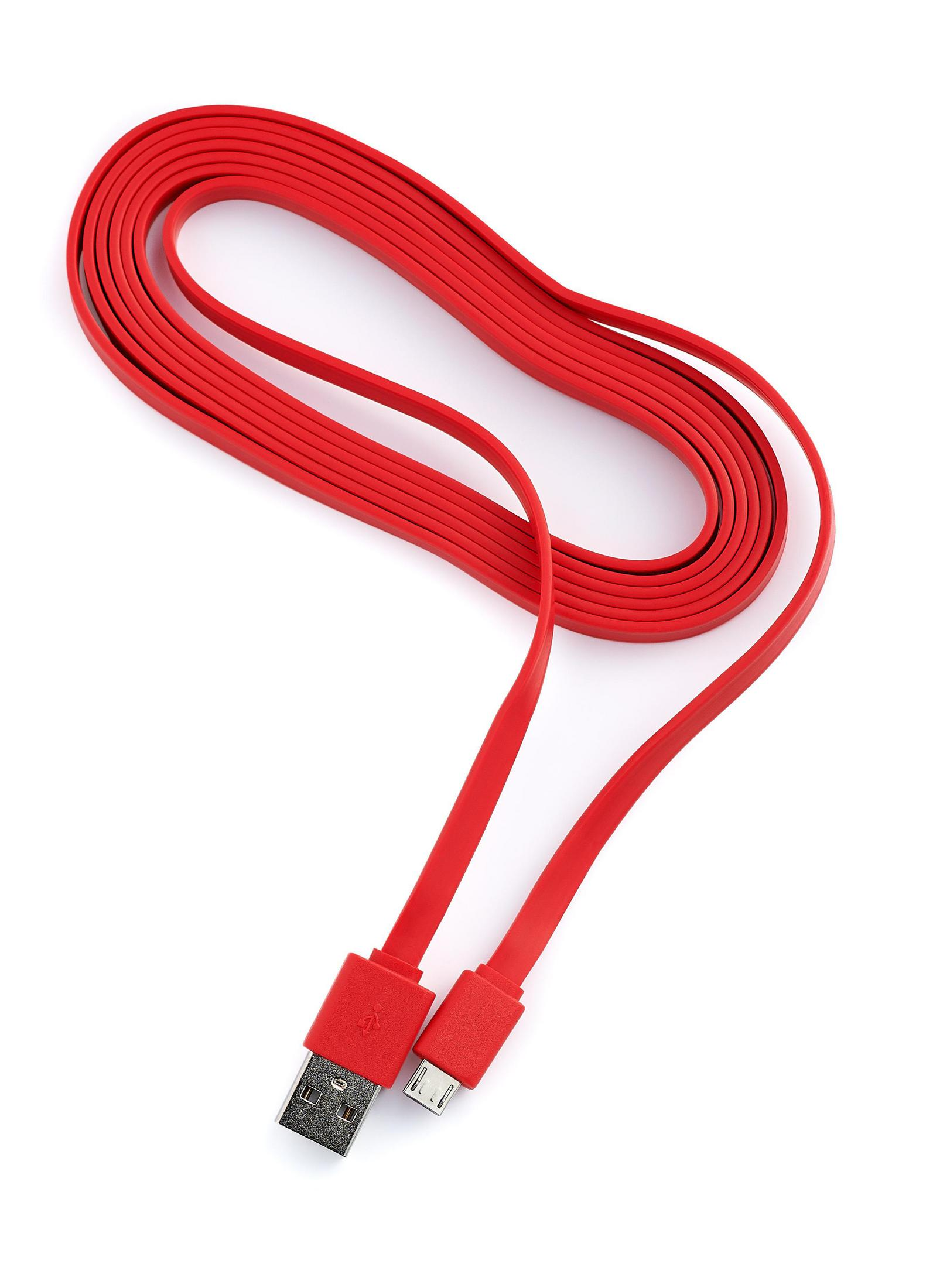 Rotes USB-Ladekabel, flaches Design, mit Steckern an beiden Enden.