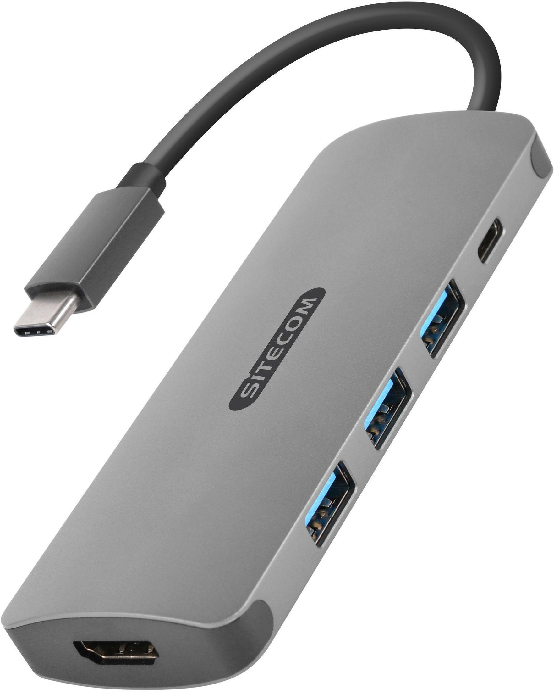 SITECOM CN-380 USB-C 3.1 TO USB HDMI 3XUSB3.0PD Adapter, Silber