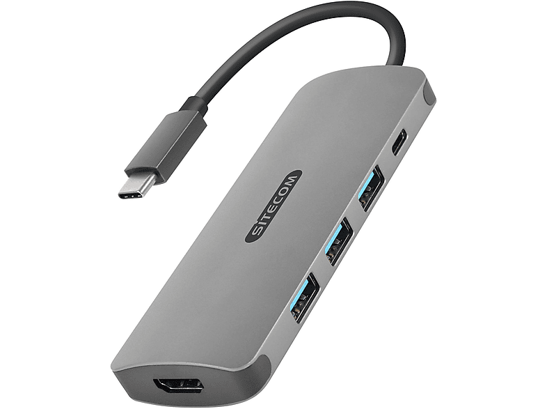 SITECOM CN-380 USB-C 3.1 TO HDMI 3XUSB3.0PD USB Adapter, Silber