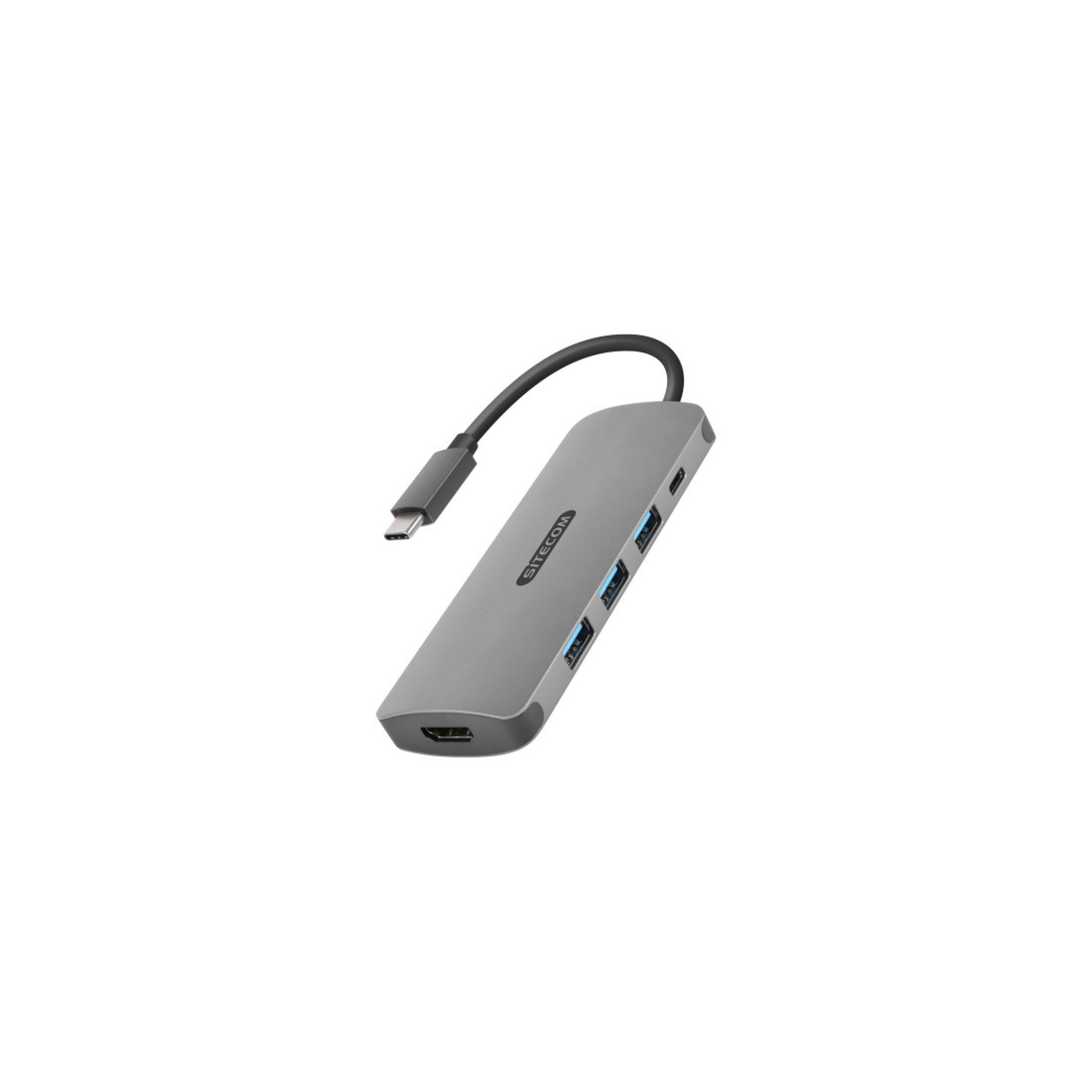 SITECOM CN-380 USB-C 3.1 TO USB HDMI 3XUSB3.0PD Adapter, Silber