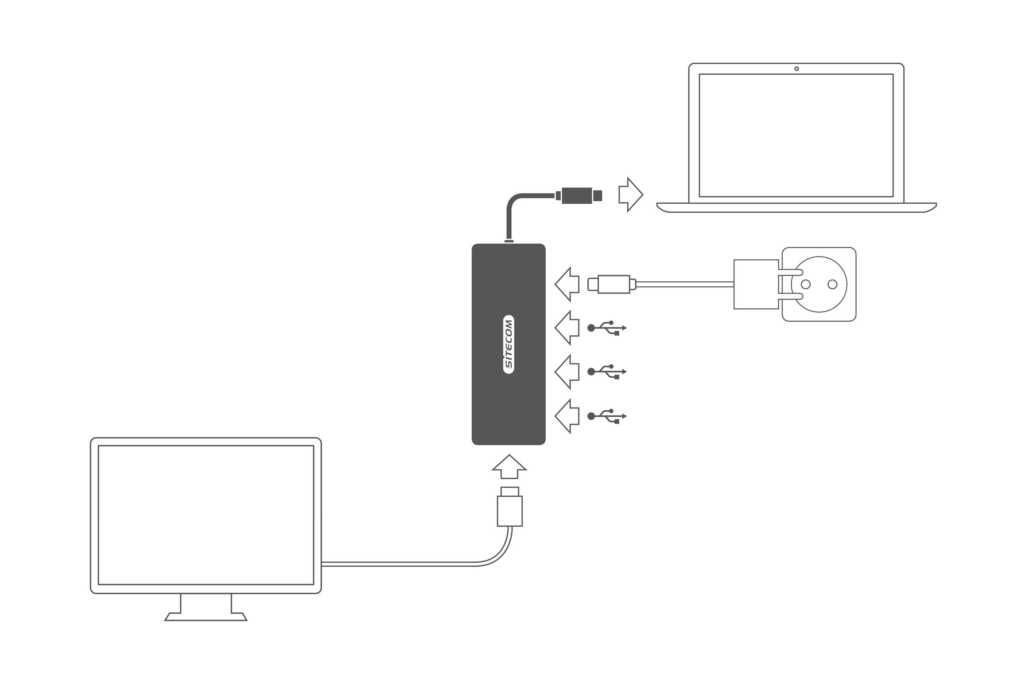 3.1 TO HDMI 3XUSB3.0PD CN-380 Adapter, SITECOM USB-C USB Silber
