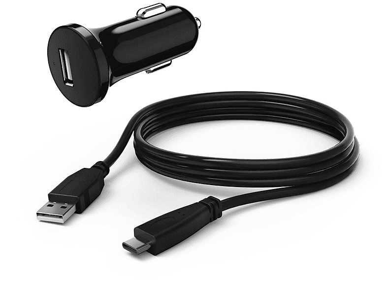HAMA 054683 NIN.SW. KFZ-LADER MIT USB-C KFZ-Ladegerät mit USB-C-Kabel, Schwarz